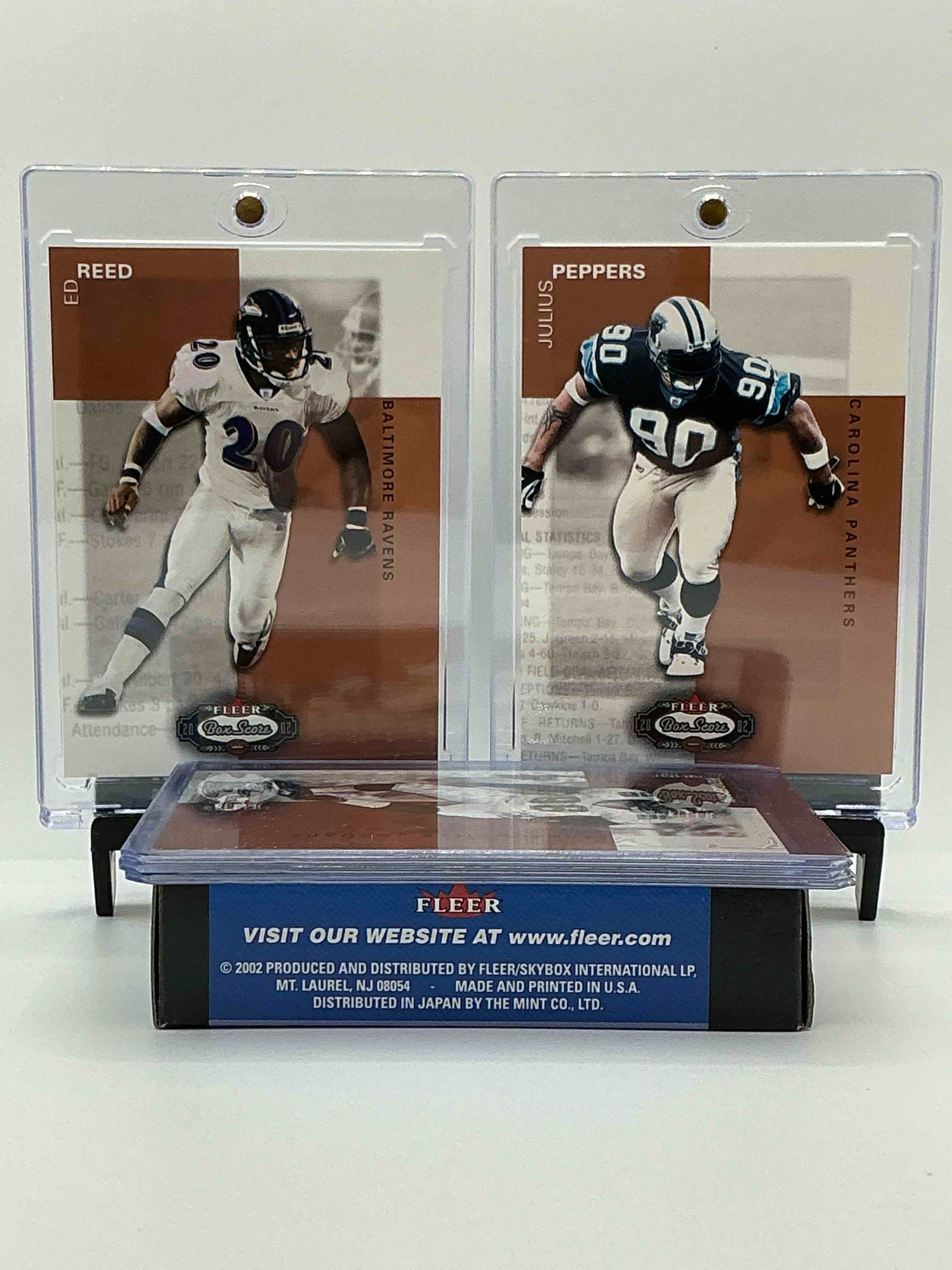 ed reed & julius peppers! 2002 fleer box score box of football cards! jeremy shockey, albert haynesworth & more! straight from box!