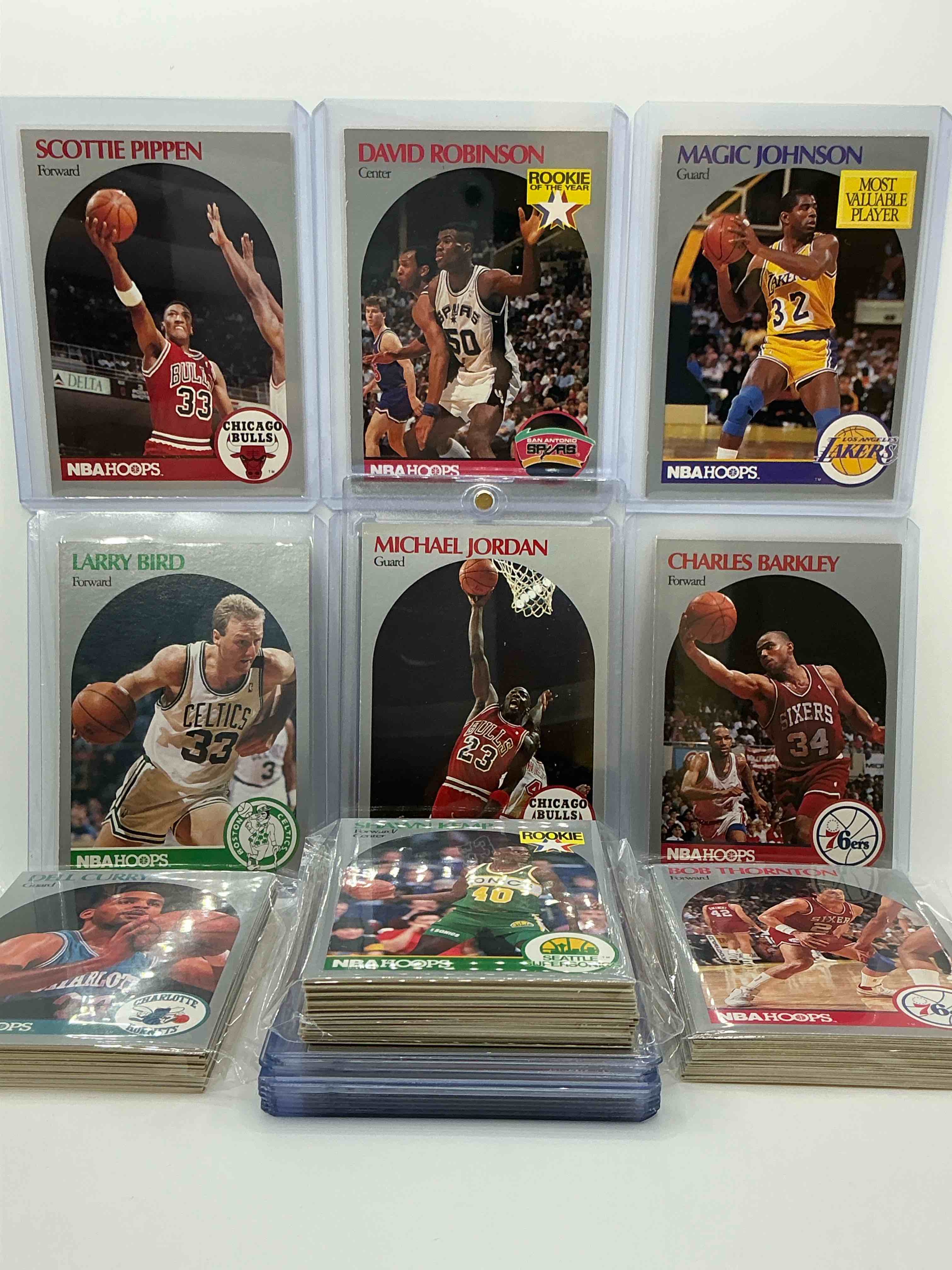 michael jordan! 1990 nba hoops 100 card basketball! the best cards from the year! michael jordan, magic johnson, larry bird, scottie pippen, david robinson, charles barkley, karl malone, clyde drexler & more! all stars, hall of famers, champions & more, the perfect mix of miscellaneous '90 nba variety!
