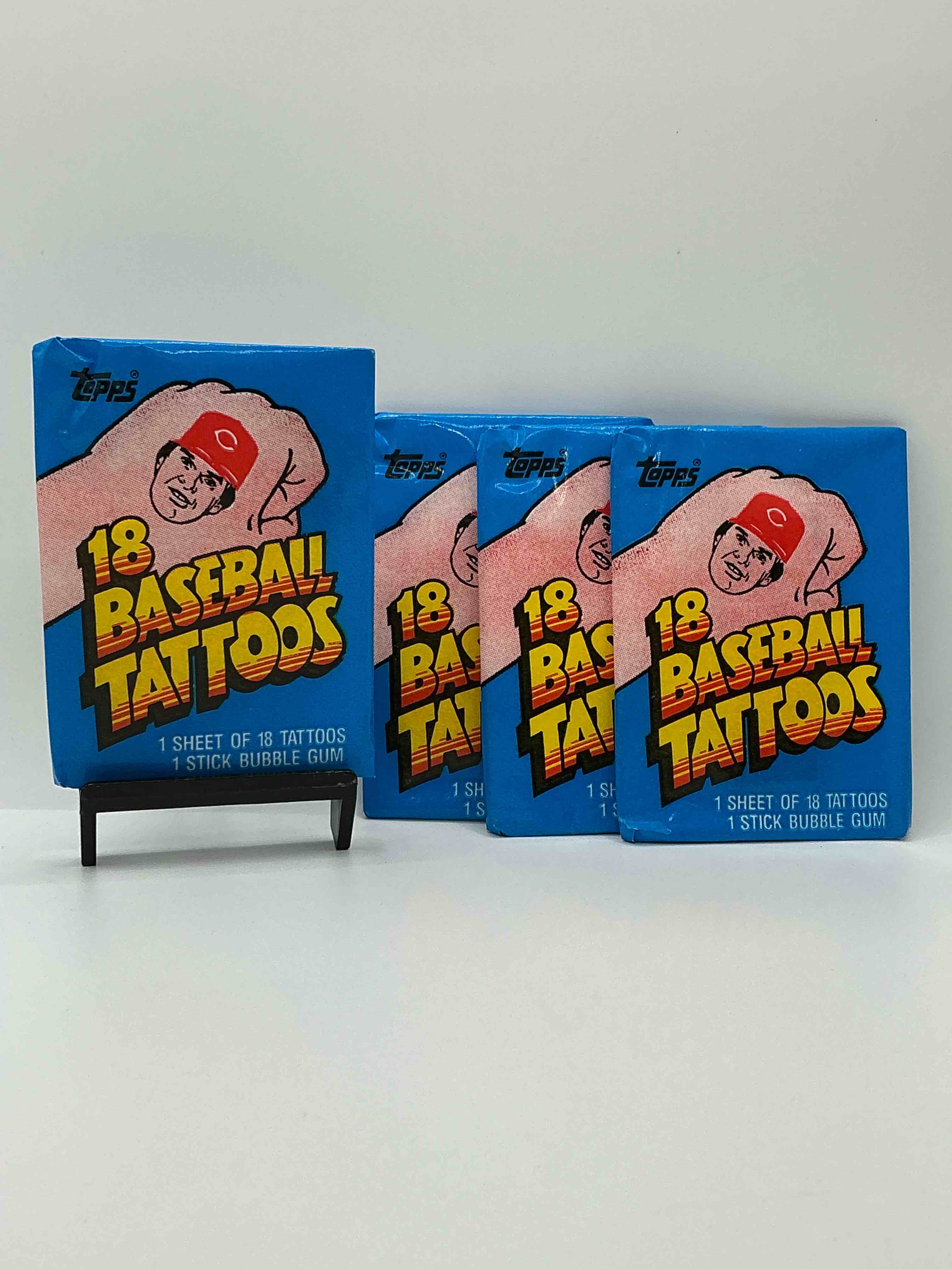 rare! topps 1986 baseball tattoos! these packs are rare & fun, filled with cool mid 80’s tattoos of some of baseball greatest players & legends! super rare 80’s baseball fun!