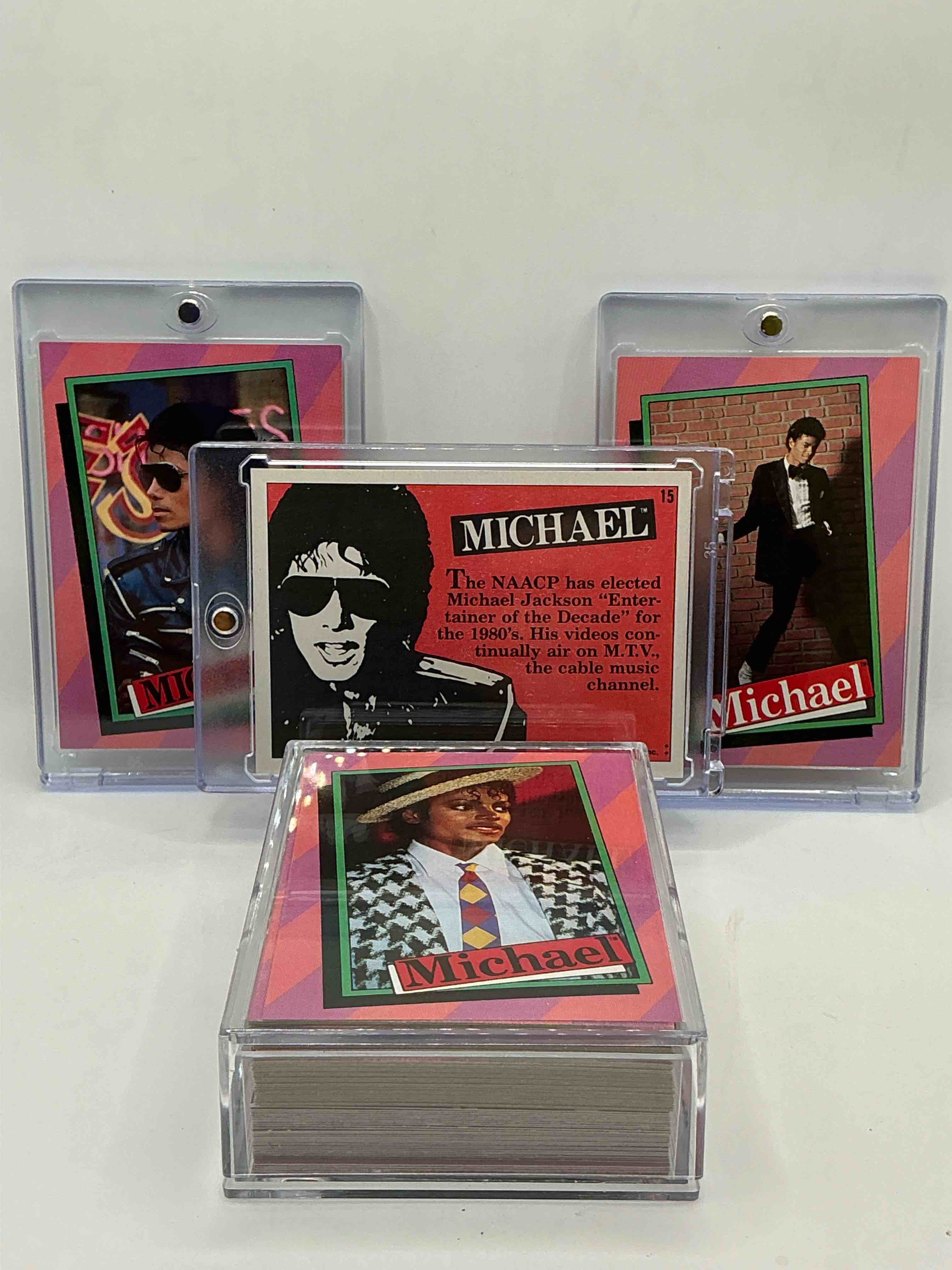 Condition photo showing New/Like New for 1984 michael jackson history! complete series two 33 & 33 sicker card michael jackson collector card wow! authentic original from 1984! a serious collector item straight from the height of michael jackson mania! great condition & completely original!
