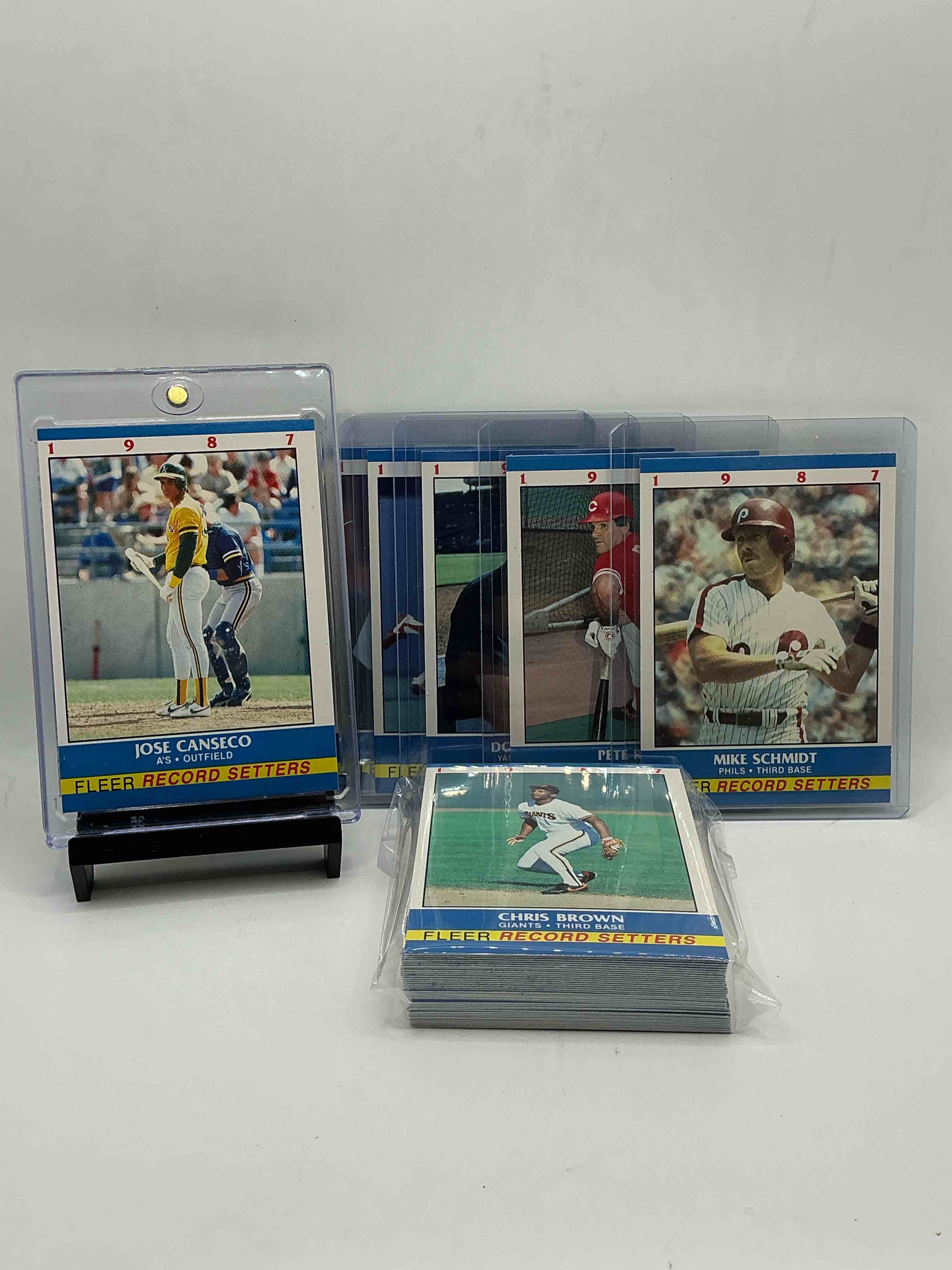 1987 baseball history! fleer collector’s “baseball record setters” 50 card complete! limited edition! included is all of the legends from the late 80’s like jose canseco, don mattingly, roger clemens, pete rose & so many more! everything included just like it would’ve been purchased in ‘87! wow!