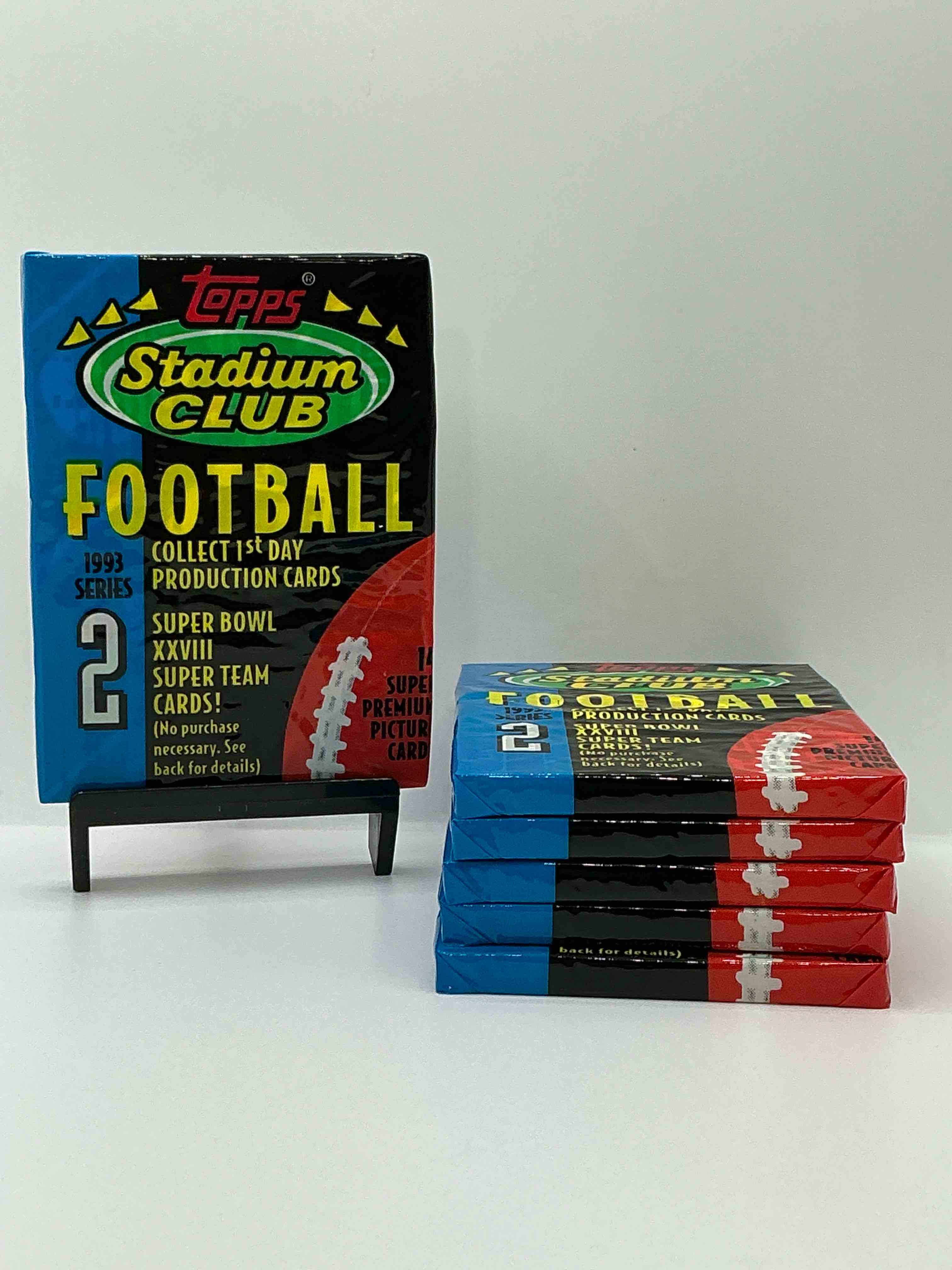 wow! 1993 topps stadium club nfl football sports card collectible sealed card packs, direct from original retail case! hard to find! search for deion sanders, joe montana, jerry rice & tons of early 90's stars! super rare ‘93 topps football sealed packs come up for sale rarely anywhere... now's the chance!