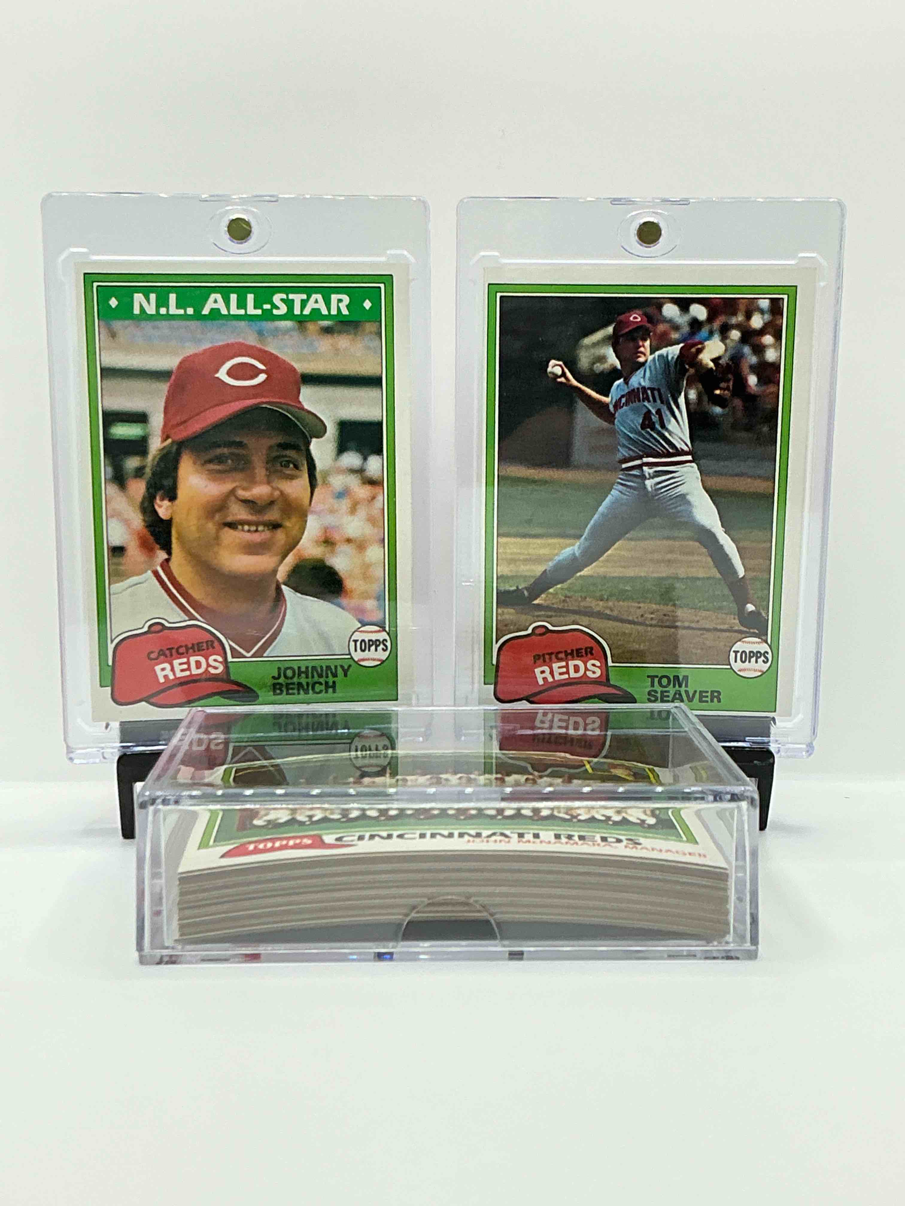 1981 reds team set! 28 card team collection! insane vintage reds! johnny bench, bill bonham, vic correll, mike lacoss, junior kennedy, dave concepcion, ken griffey, tom seaver, joe nolan, dave collins & more!