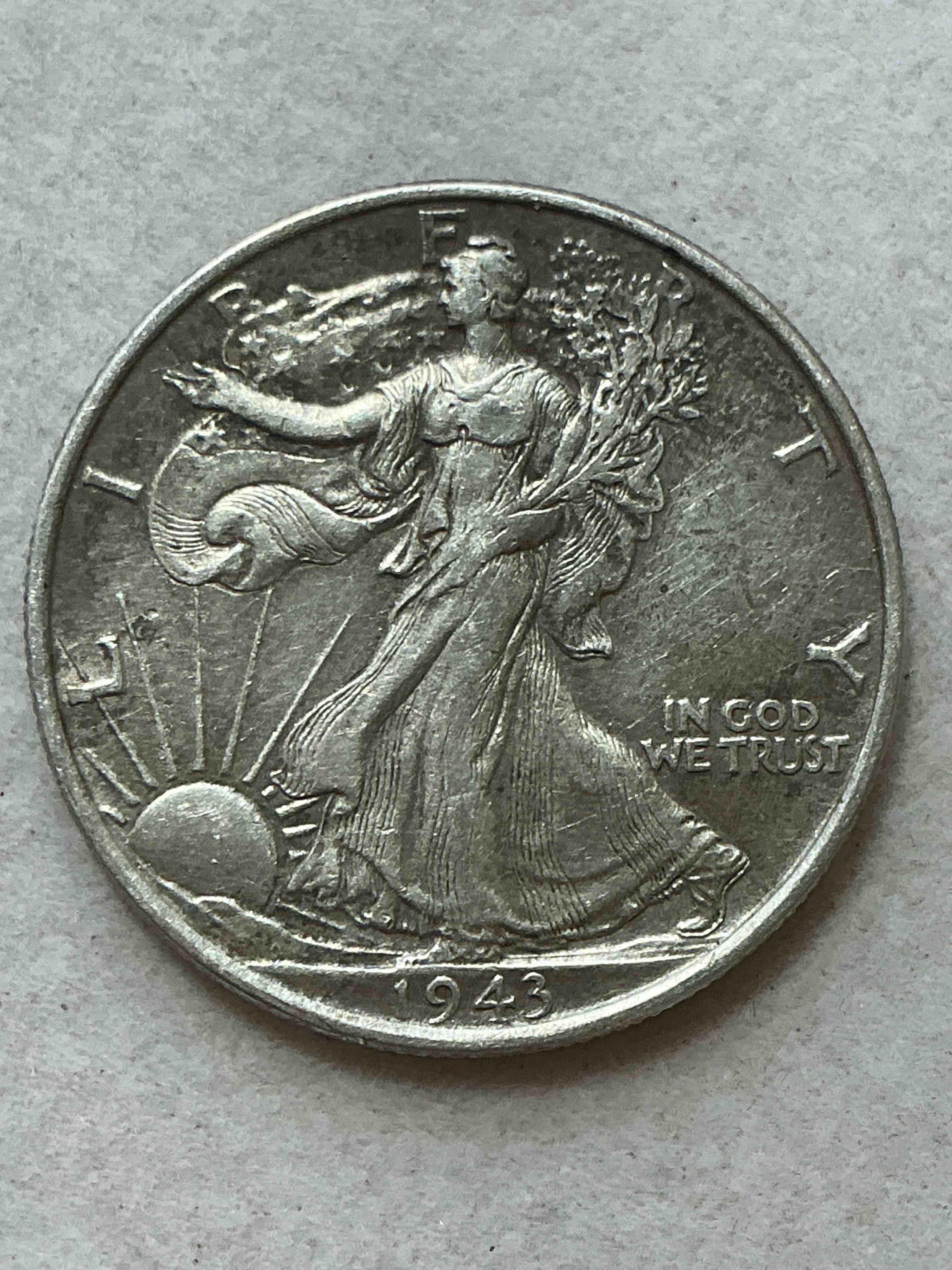 world war ii era silver! antique u.s. silver! stunning uncirculated liberty walking silver half dollars! these striking half dollars were minted from 1916-1947 & have become some of the most collectible coins in history! here is a striking uncirculated example from 1943! liberty walking coins are 90% fine u.s. silver, a great investment in precious metal!