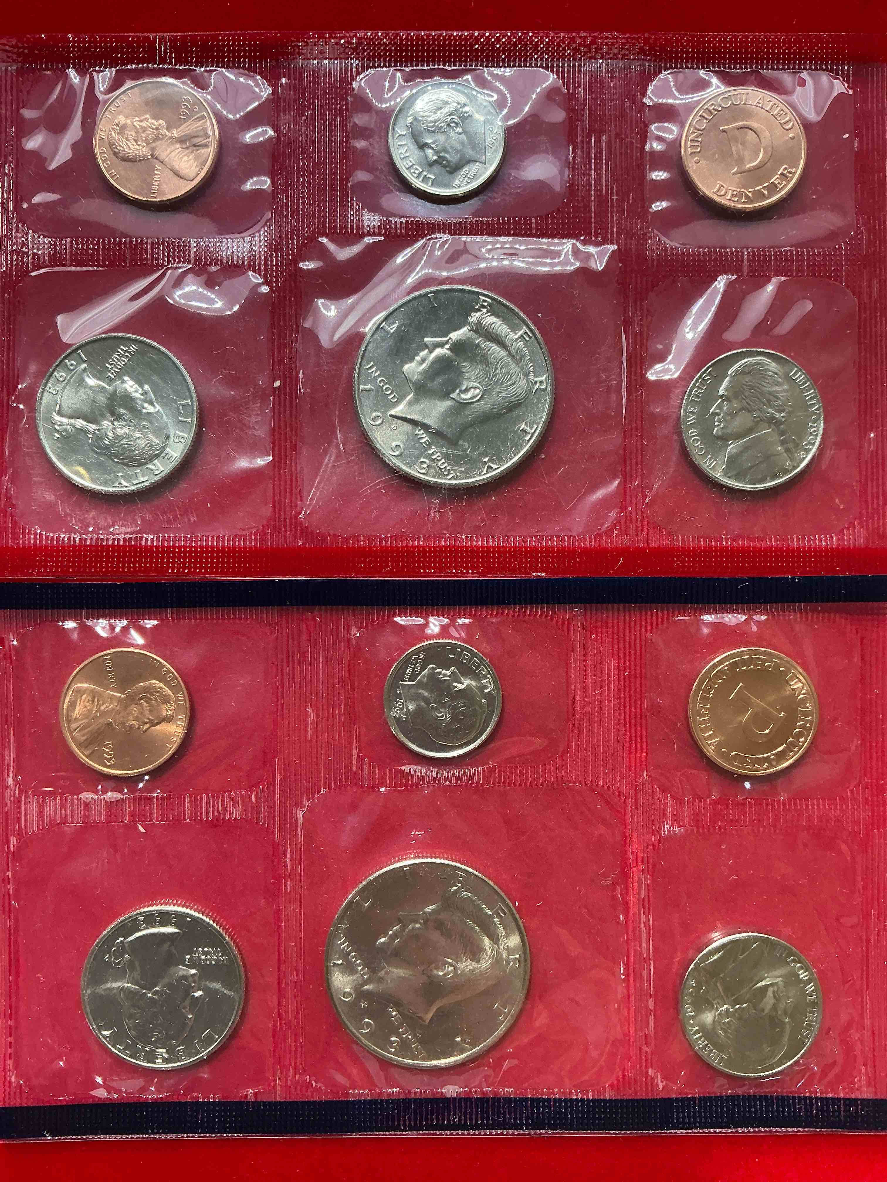 1993 uncirculated philadelphia & denver 12 coin mint combo! these beautiful, uncirculated coins are rare pieces of history! 1993 dimes, pennies half dollars, nickels & quarters!