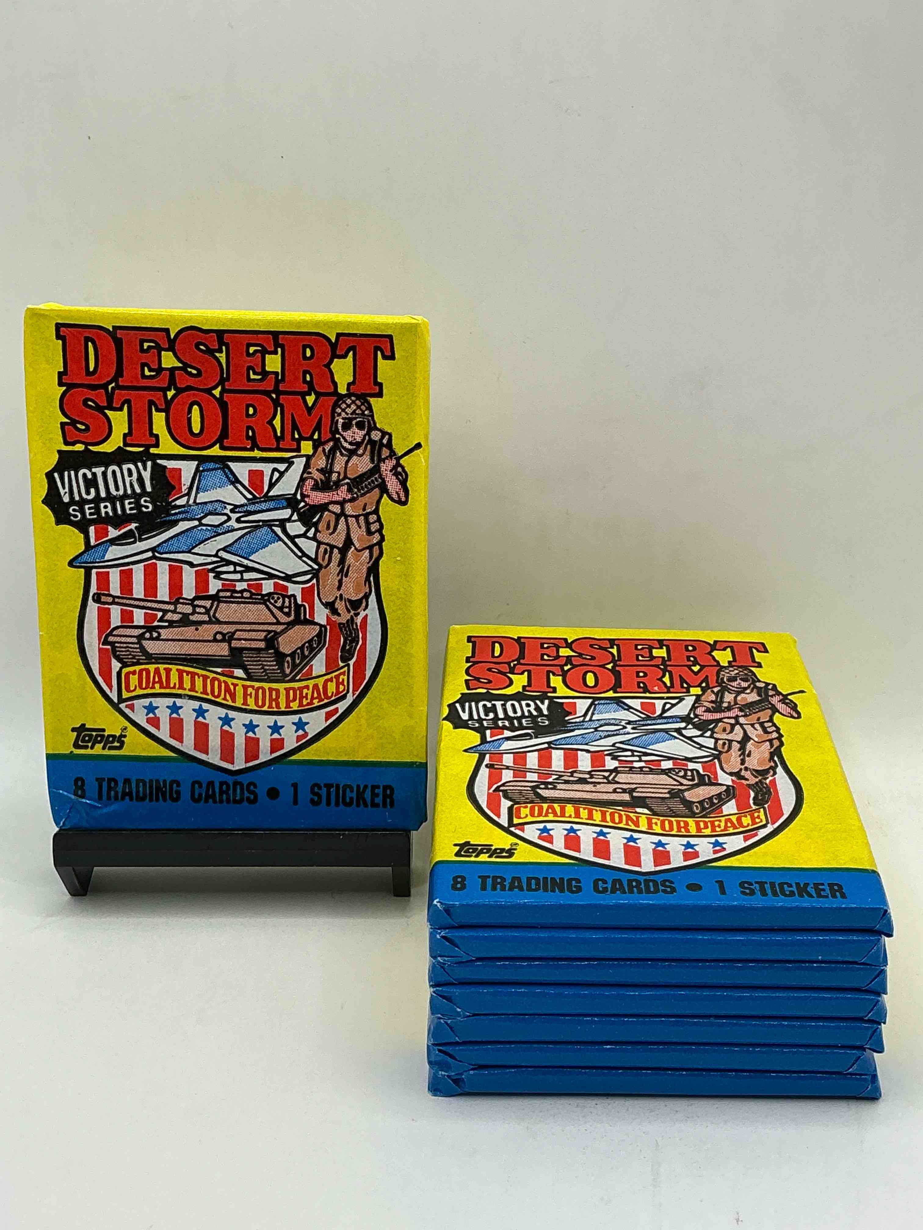 calling veterans! awesome 1991 desert storm coalition for peace unopened wax pack, direct from original sealed retail case! great gift for veterans!