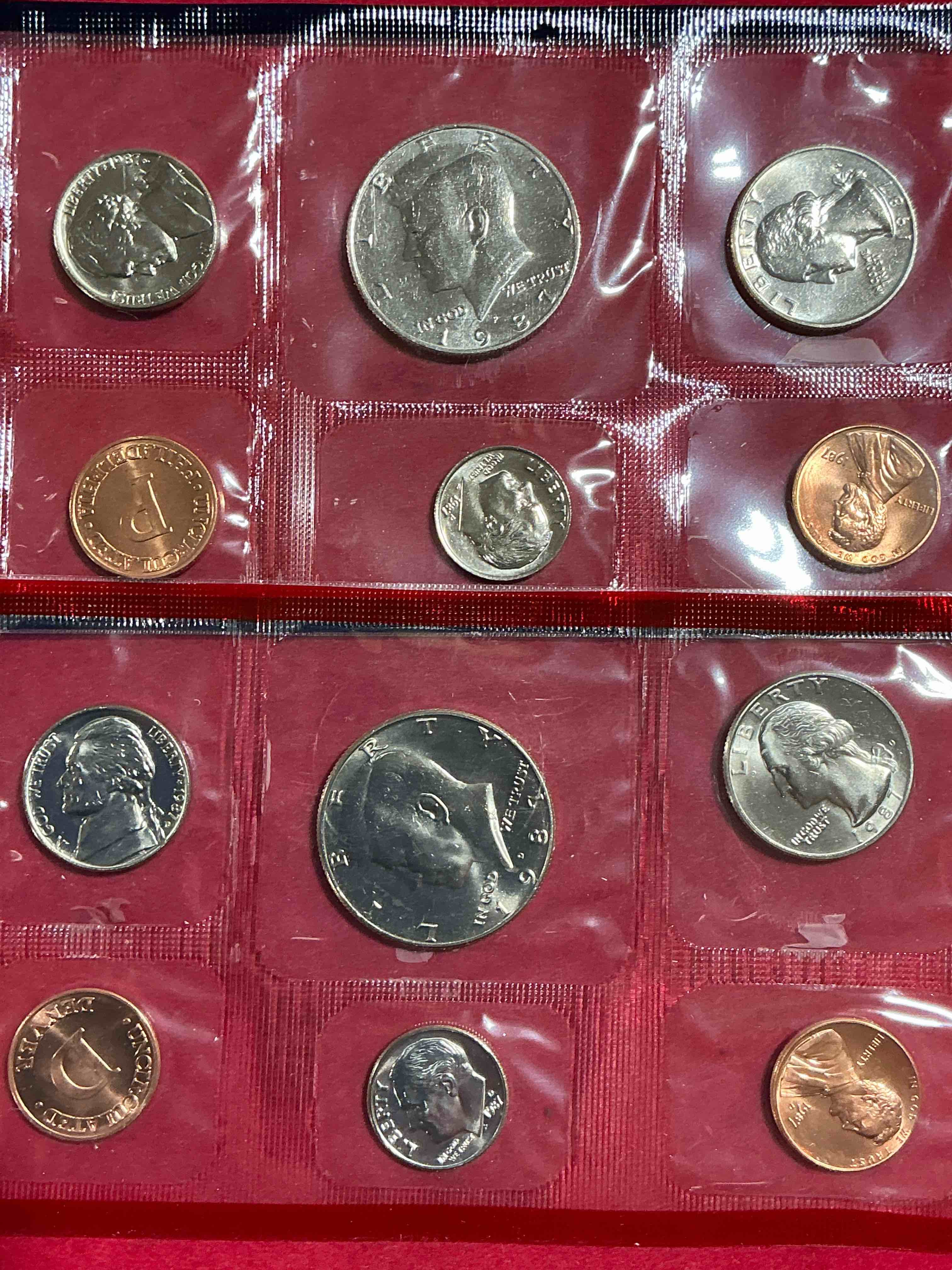 1987 uncirculated mint coins! 12 coin mint from philadelphia & denver! 12 coin uncirculated lot, with quarters, nickels, half dollars, dimes, pennies & more! uncirculated coin craziness!