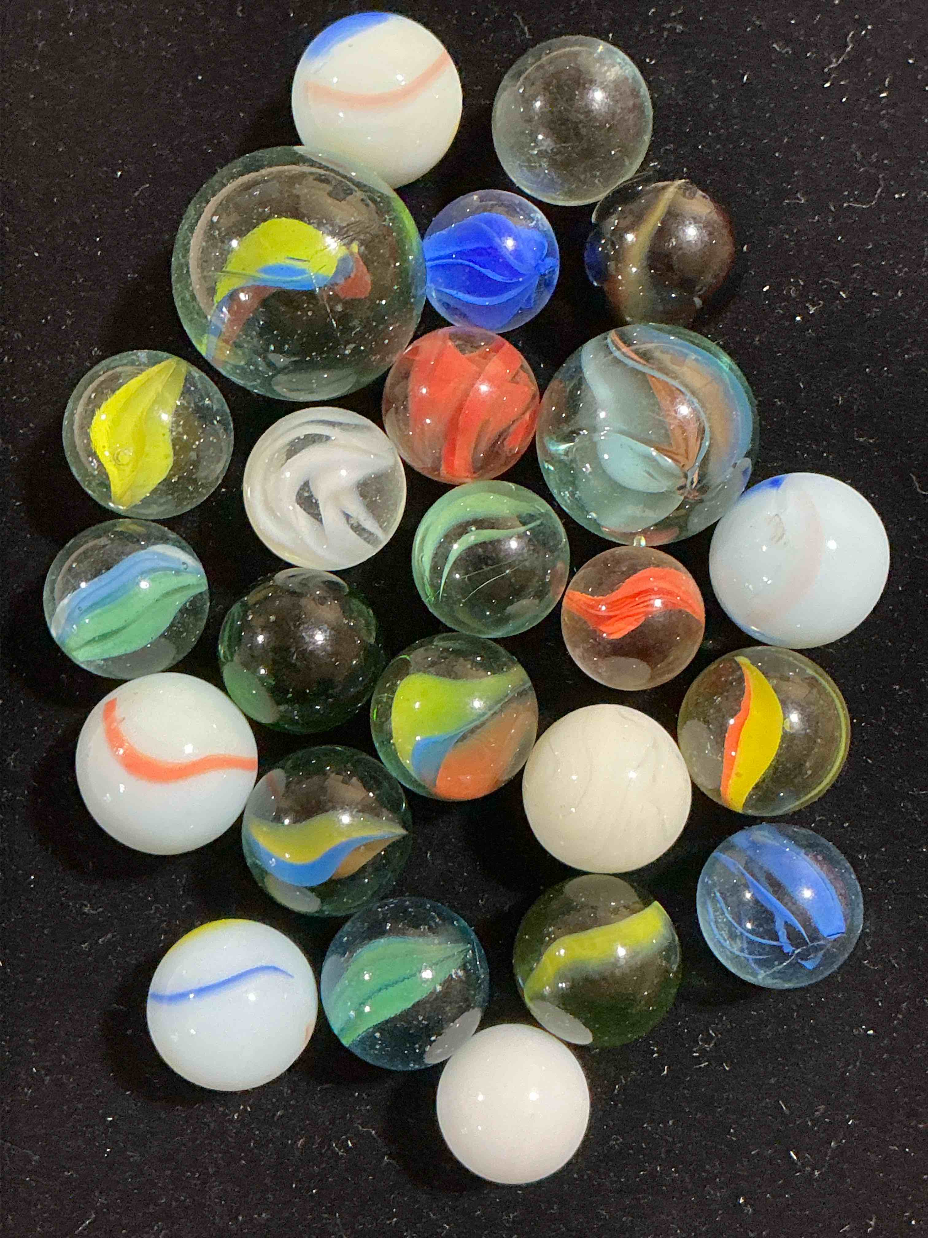 antique glass marbles! genuine stunning marbles lot, some marbles made between the years 1925-1965 & some may be made with uranium! some may are great depression era & even earlier! gorgeous, authentic pieces of history!  