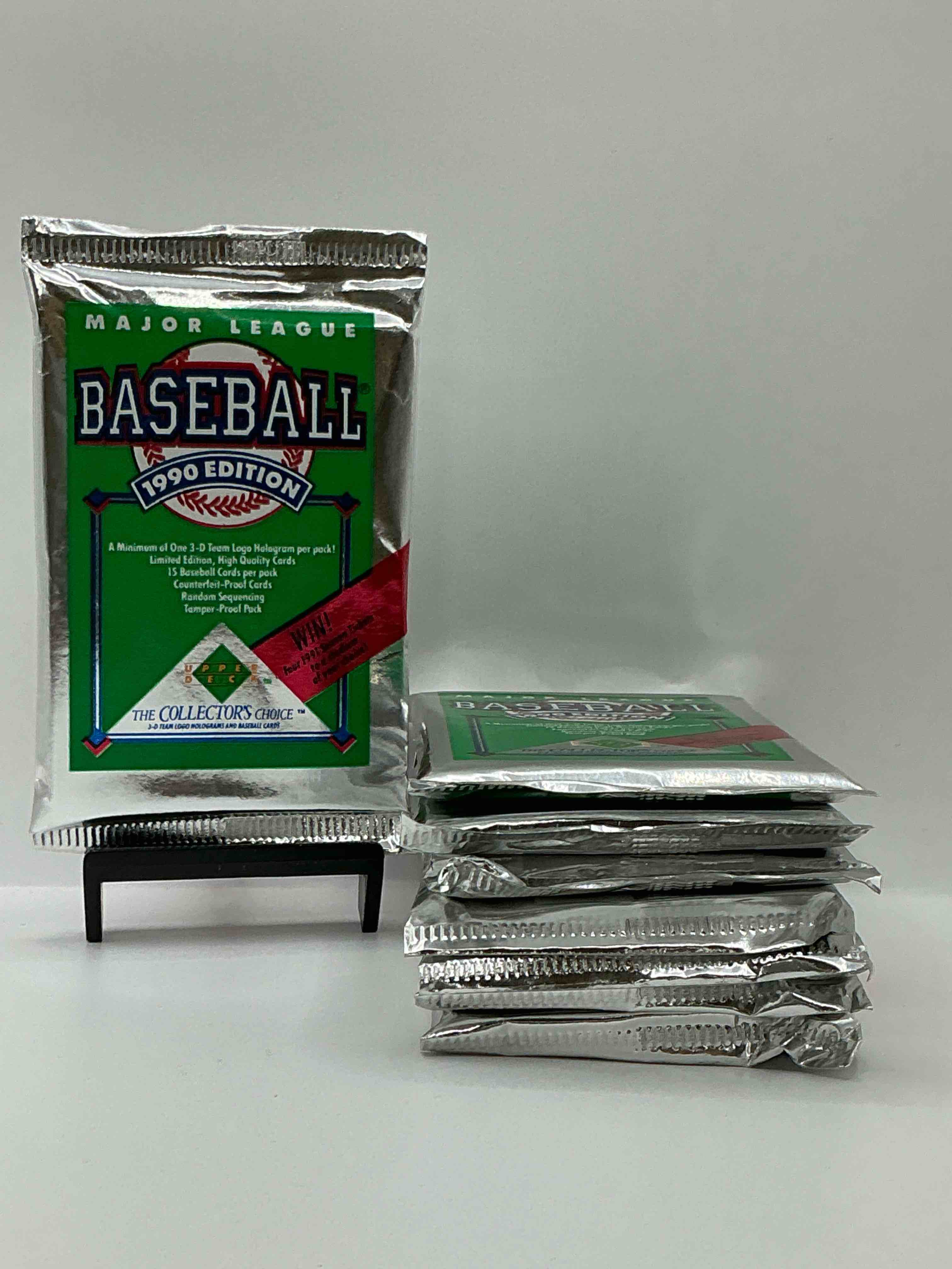 1990 upper deck baseball unopened sports trading card packs! direct from original box! look for possible collector's 3d team logo card! as well as early ken griffey jr. cards!