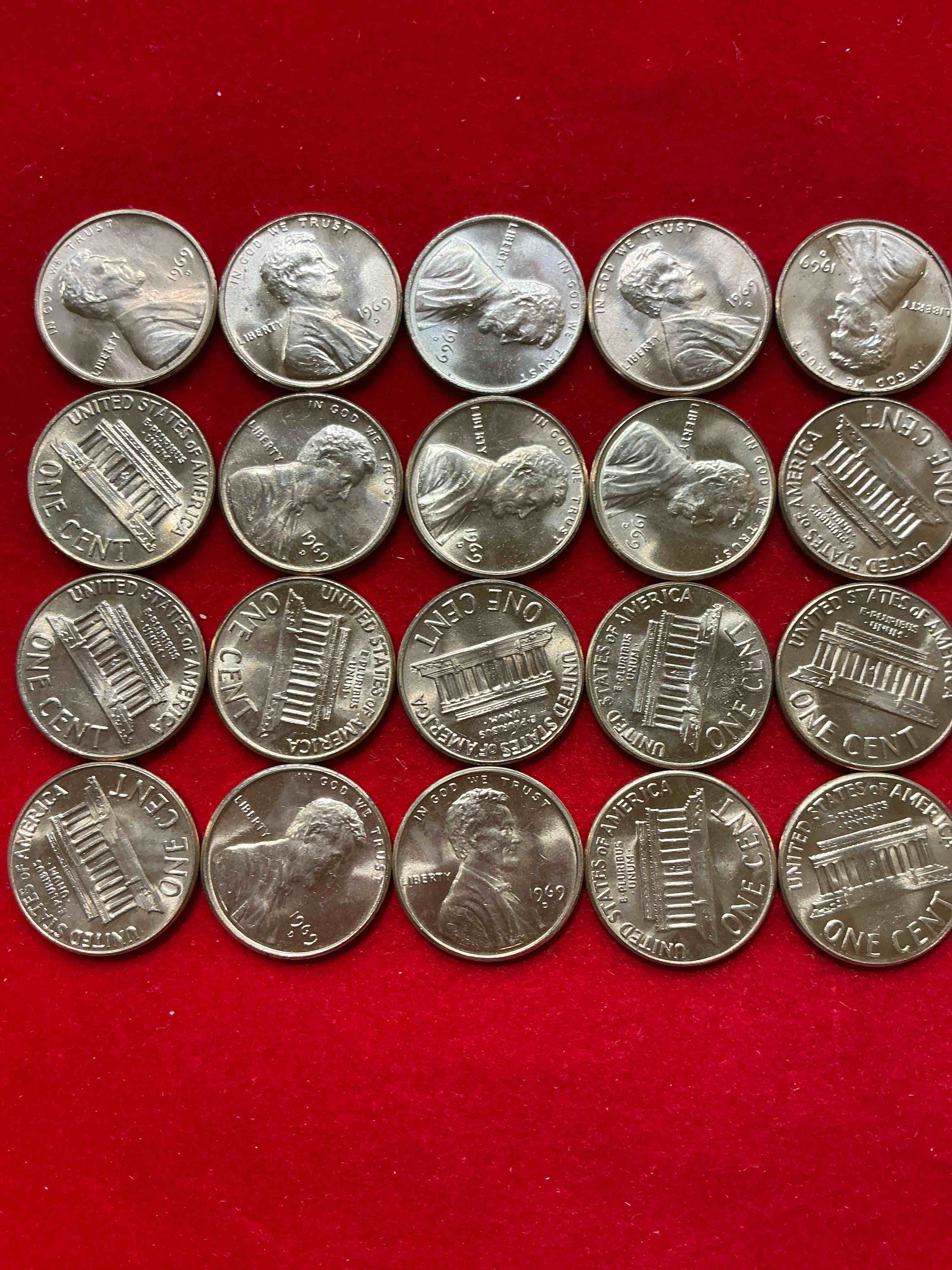 1969 moon landing brilliant uncirculated wheat pennies!  direct from original treasury bank rolls, these pennies haven’t seen daylight since 1969!  on july 20, 1969 the world changed forever when america landed on the moon!  own pieces of this era with these gorgeous brilliant uncirculated wheat pennies!  