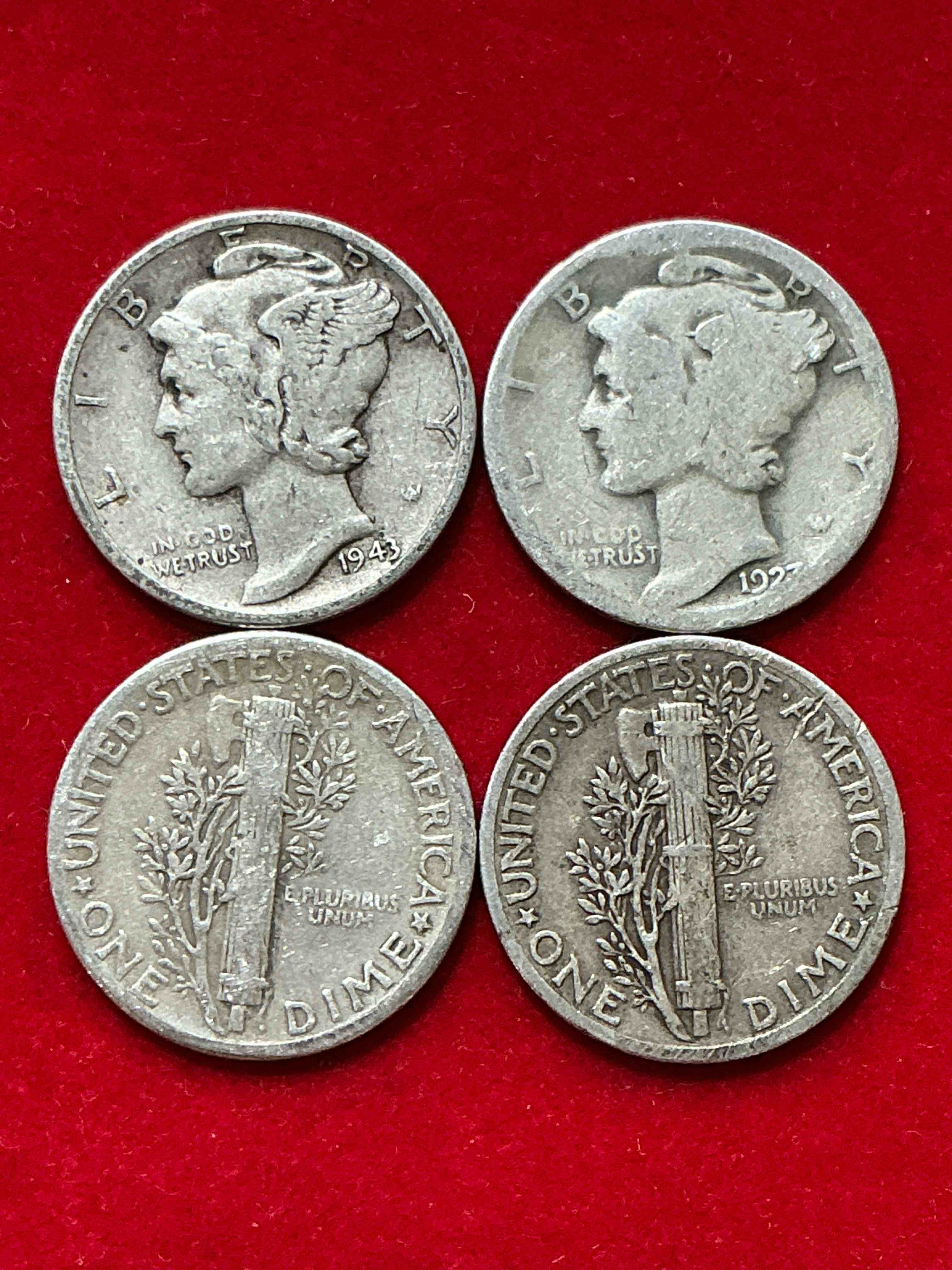 antique u.s. pure fine silver mercury dimes! silver mercury dimes were minted from 1916-1945 & have become serious collector items! check out these awesome examples, all in nice, circulated condition with visible dates & varying years! rare to have visible dates! makes for a great investment in precious metals, mercury dimes are 90% pure fine silver! they don't make em' like this anymore!