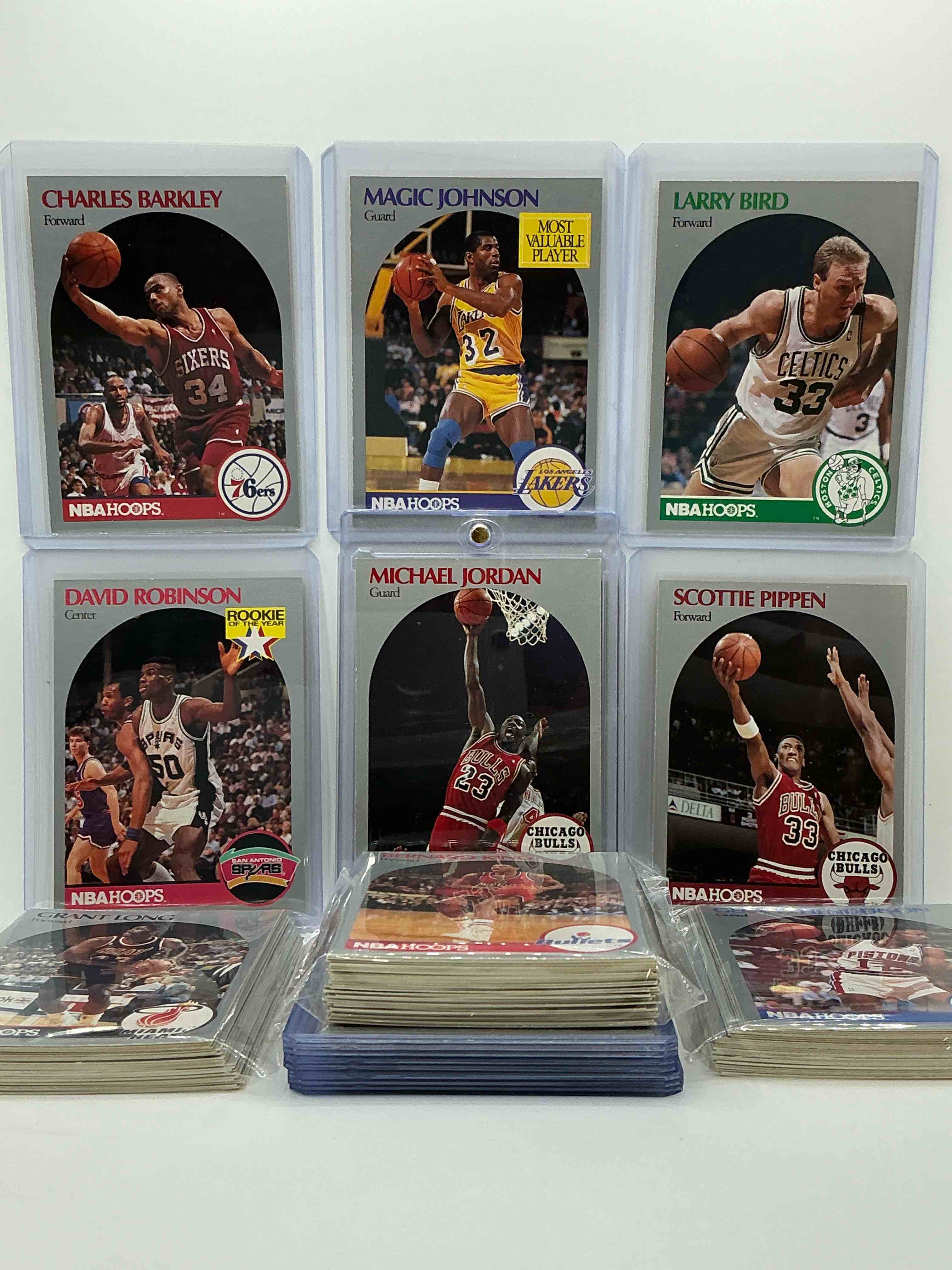 michael jordan! 1990 nba hoops 100 card basketball! the best cards from the year! michael jordan, magic johnson, larry bird, scottie pippen, david robinson, charles barkley, karl malone, clyde drexler & more! all stars, hall of famers, champions & more, the perfect mix of miscellaneous '90 nba variety!