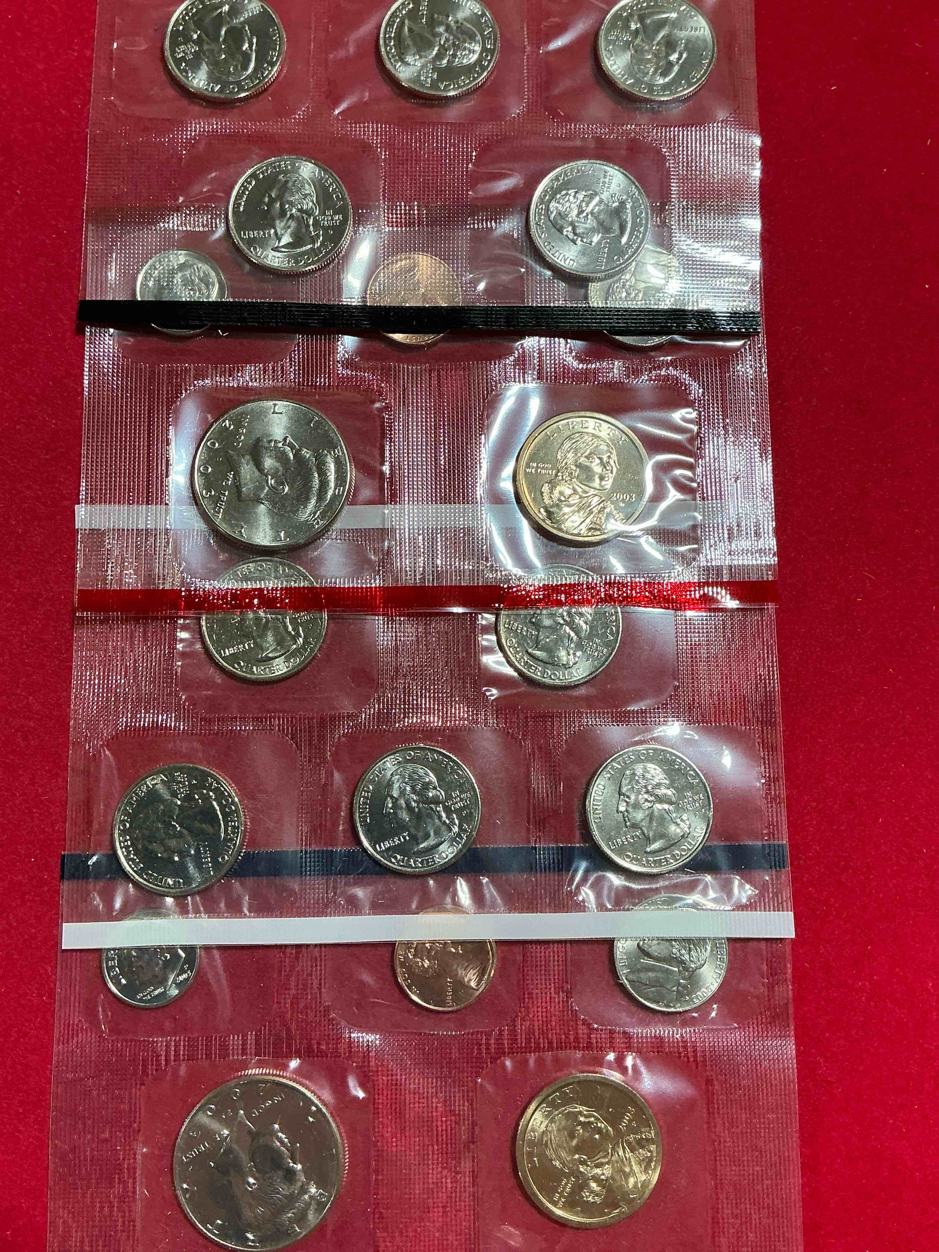 2003 uncirculated mint coins! 20 coin mint coins with state quarters! half dollars, quarters, nickels, dimes & pennies! 20 coin uncirculated mint coins! 