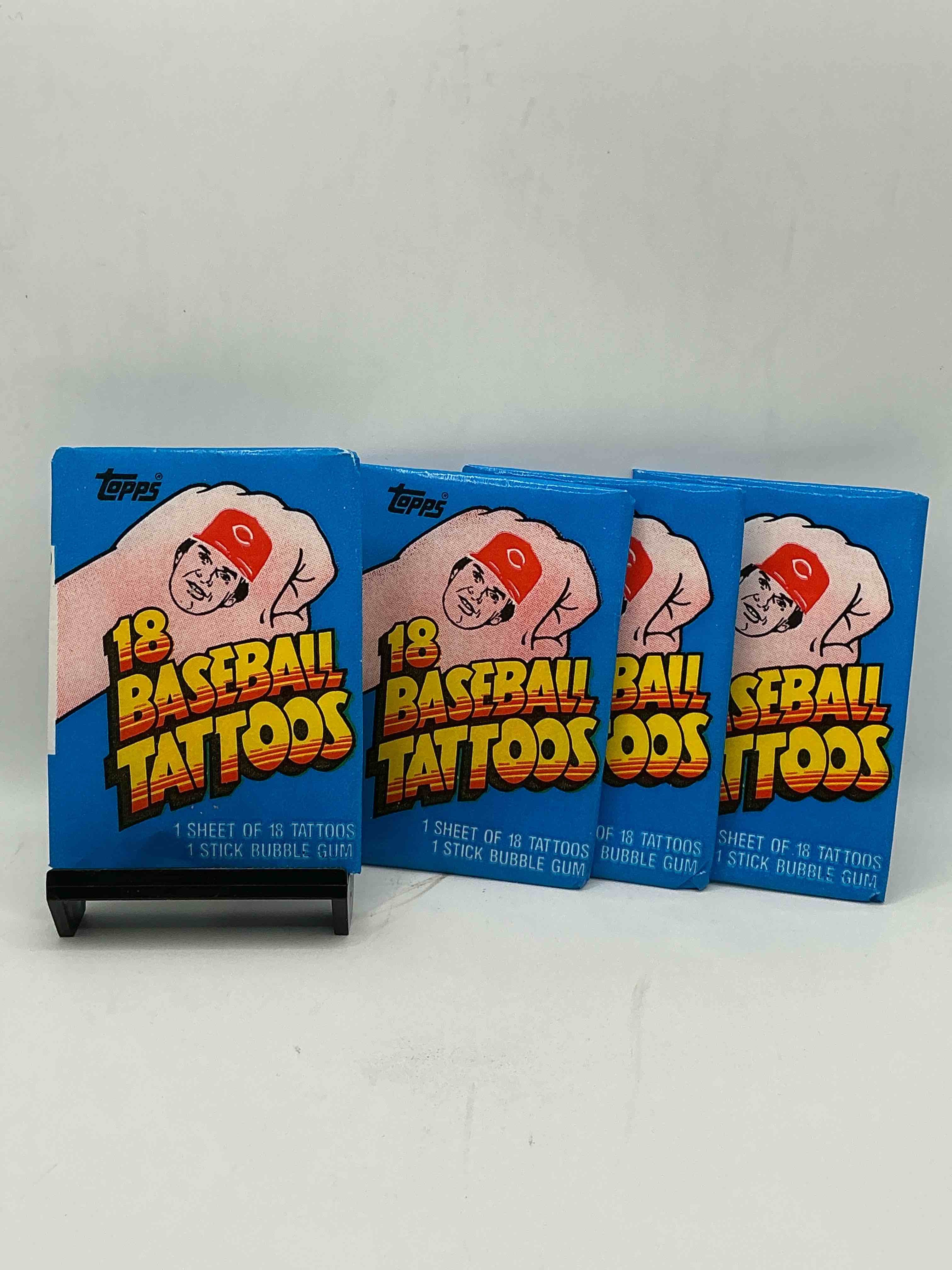 rare! topps 1986 baseball tattoos! these packs are rare & fun, filled with cool mid 80’s tattoos of some of baseball greatest players & legends! super rare 80’s baseball fun!