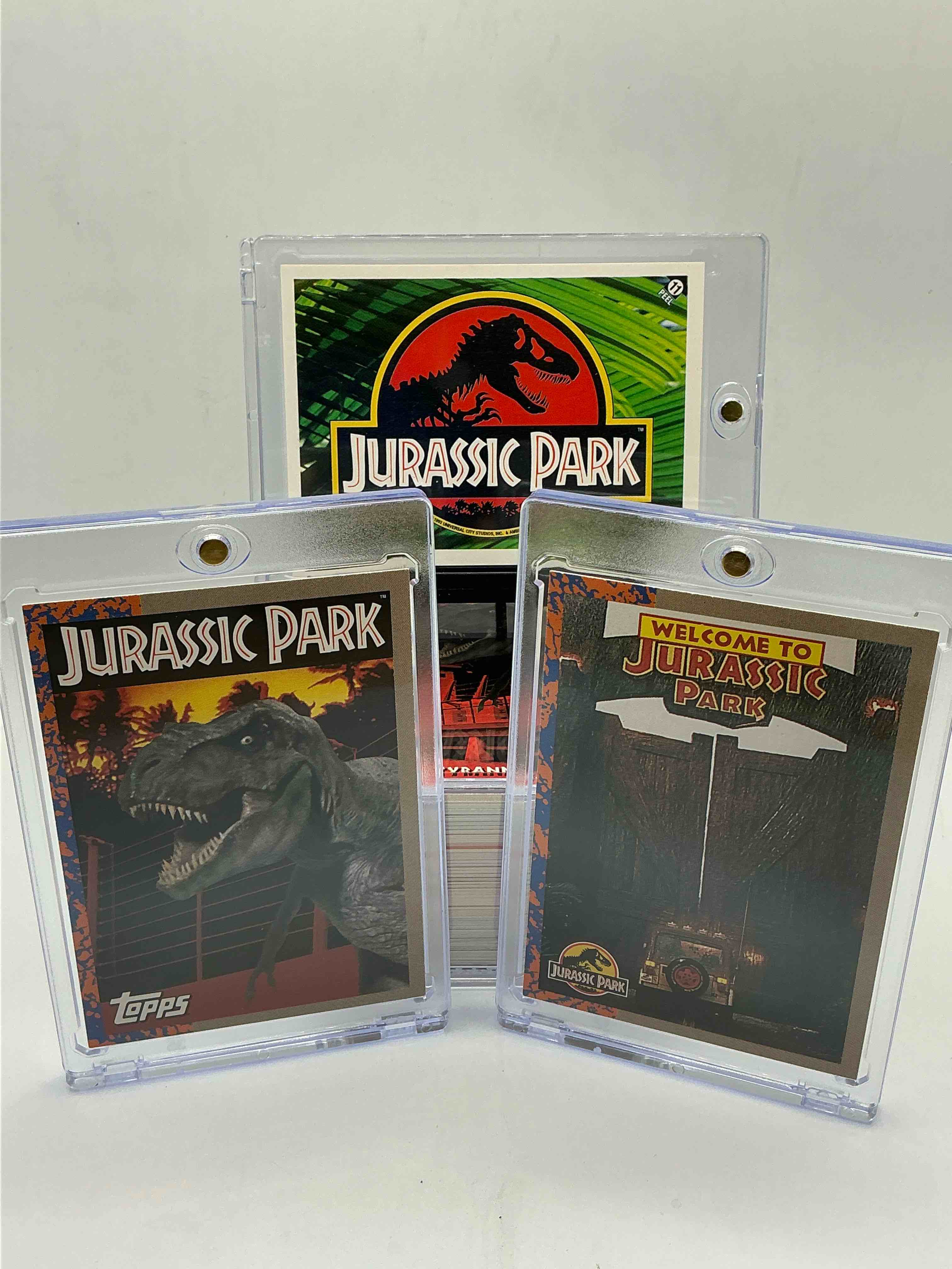 1993 dinosaur history! complete, authentic, original jurassic park movie card & sticker set, excellent condition! own a piece of spielberg’s masterpiece! a serious pop culture collector item & very rare & hard to find with all 88 cards & 11 stickers!