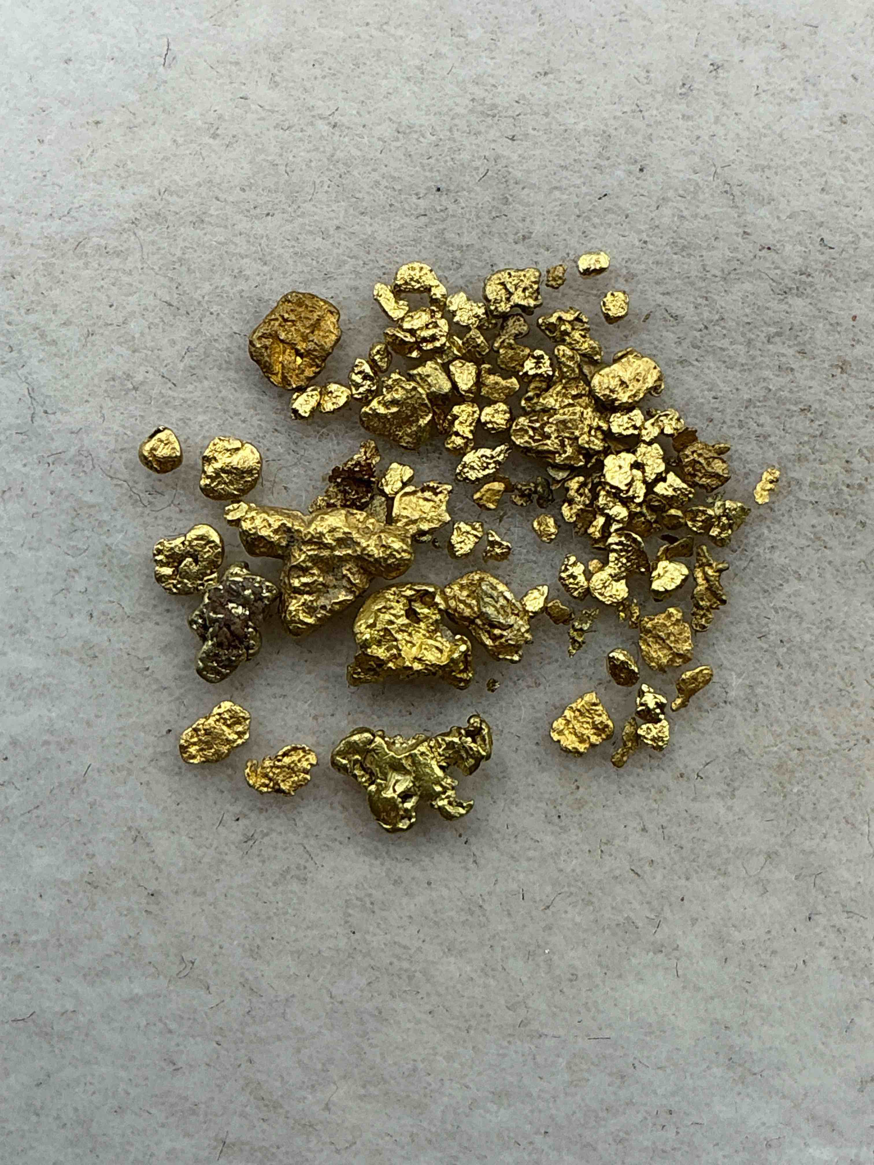 one gram total genuine gold nuggets! gold nuggets fresh from prospecting north carolina mountains, total weight of all nuggets is approximately one gram. these gold nuggets typically test at between approx 22-24 karat. gold in raw, prospected form is extremely hard to find & much rarer than any refined form. get in on the gold craze... gold has increased in value over 40% since 2025! u.s. dime for size reference only (not included). gold vile in image included. own genuine, gold nuggets!