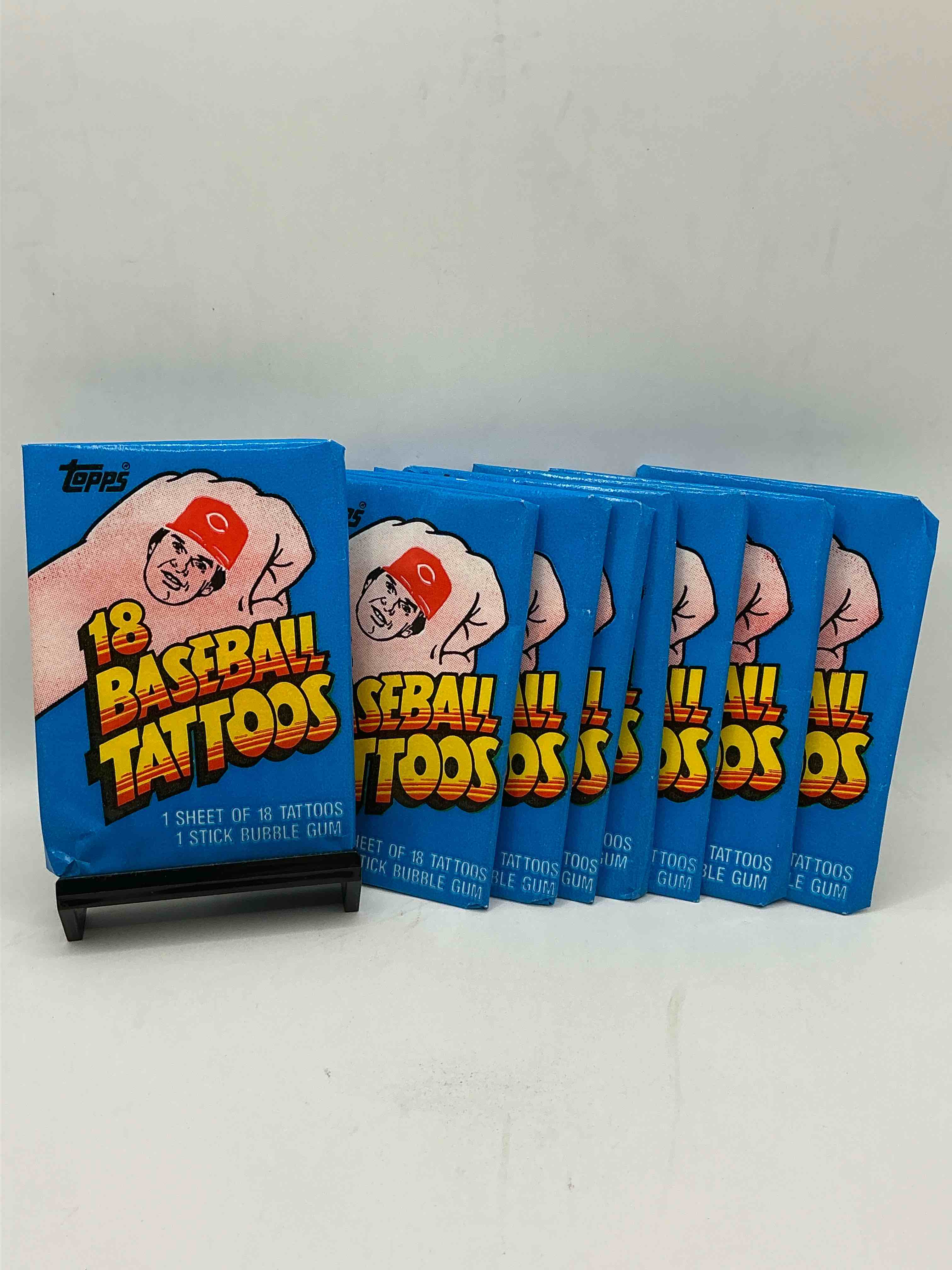 rare! topps 1986 baseball tattoos! these packs are rare & fun, filled with cool mid 80’s tattoos of some of baseball greatest players & legends! super rare 80’s baseball fun!