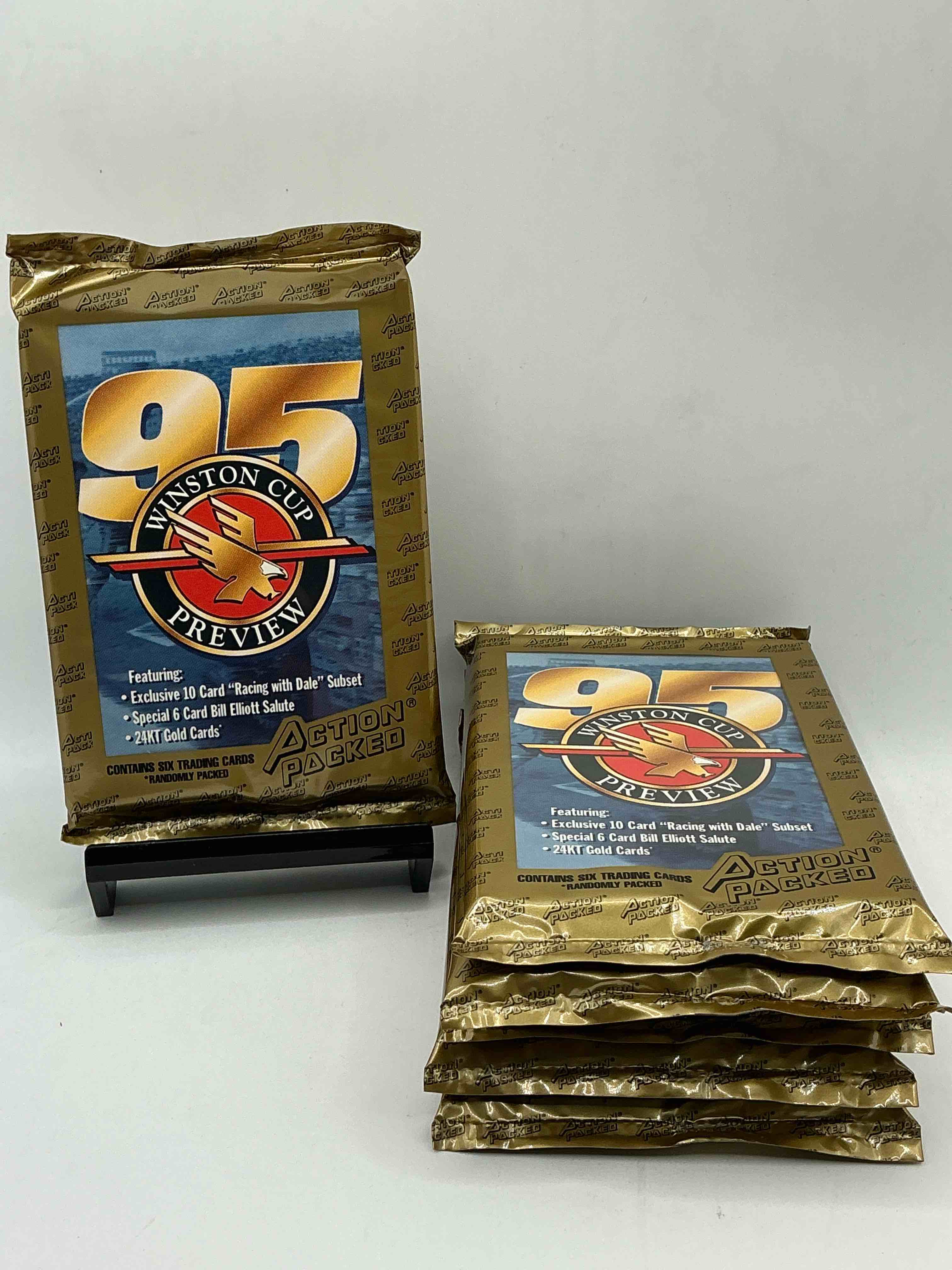 nascar craziness! 1995 action packed winston cup preview card packs! search for dale sr subsets & a special 6 card bill elliot salute! all the best in nascar from the 90’s!