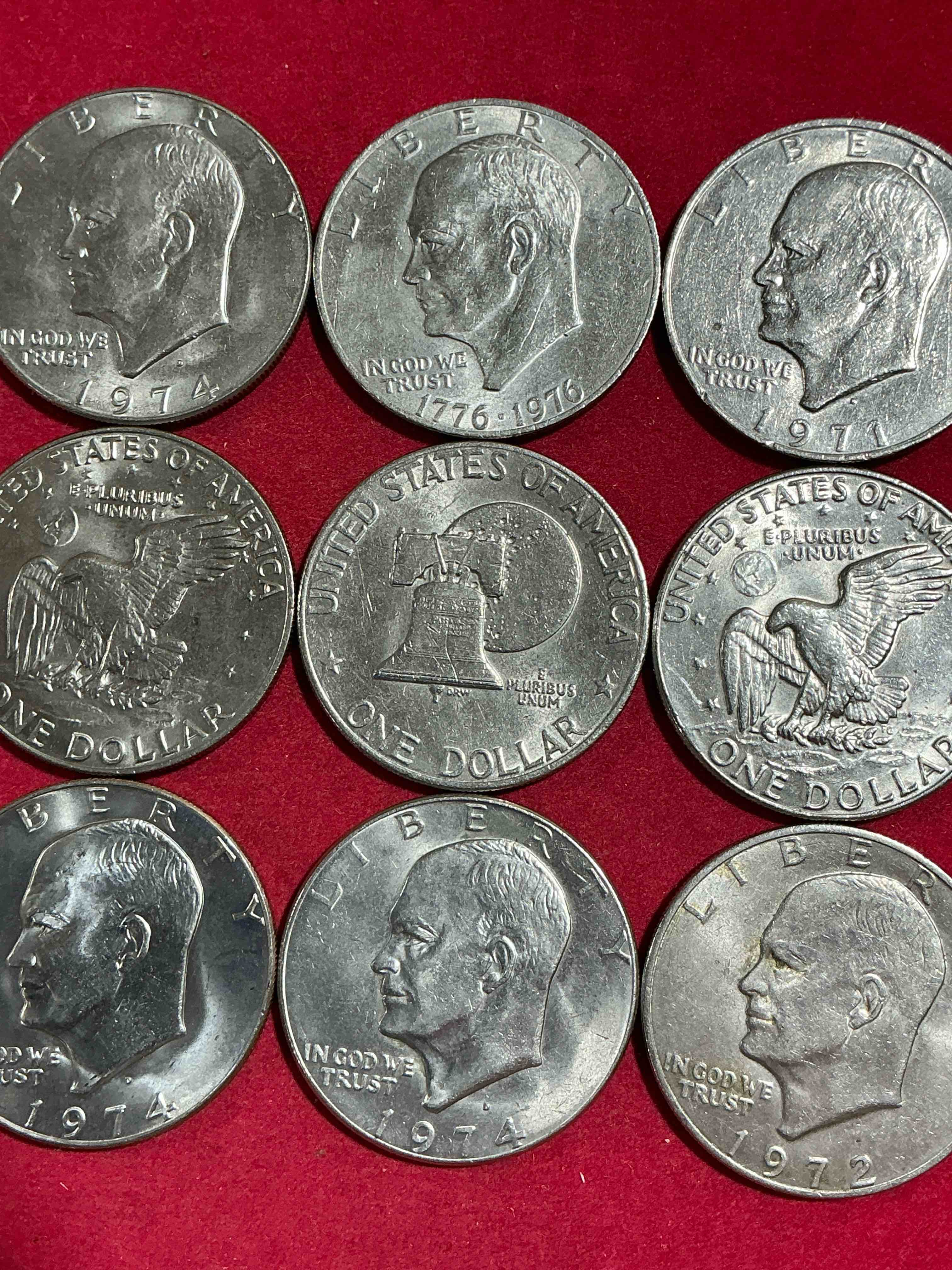 gorgeous eisenhower dollars! here are circulated “ike” dollars! up for auction are ike one dollar coins from different years! awesome ike dollars! even includes rare bicentennial 1976 edition