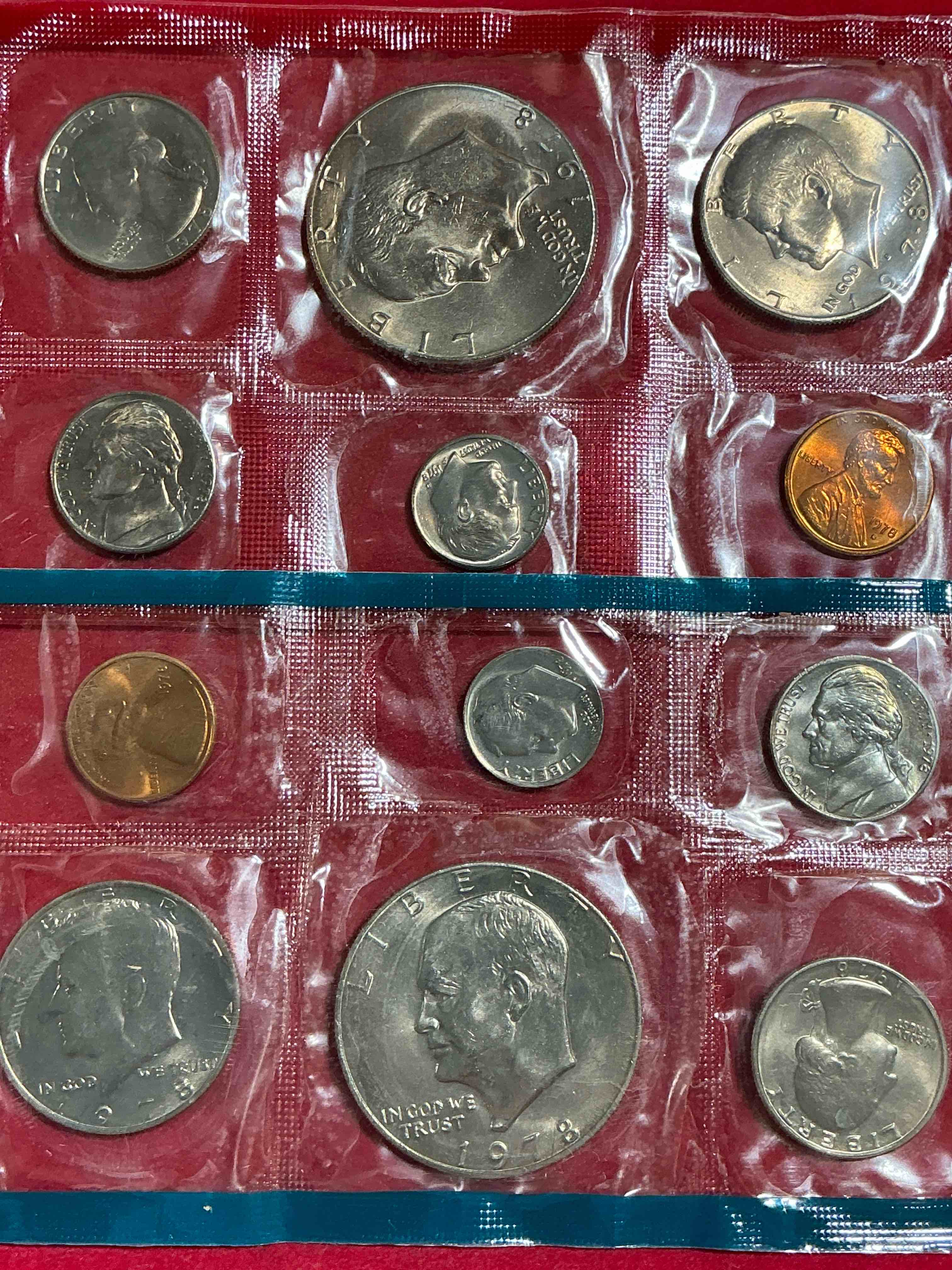 1978 uncirculated mint coins! 12 mint coins from philadelphia & denver! 12 coin uncirculated lot, with ike dollar coins, quarters, nickels, half dollars, dimes, & more! uncirculated coin craziness!