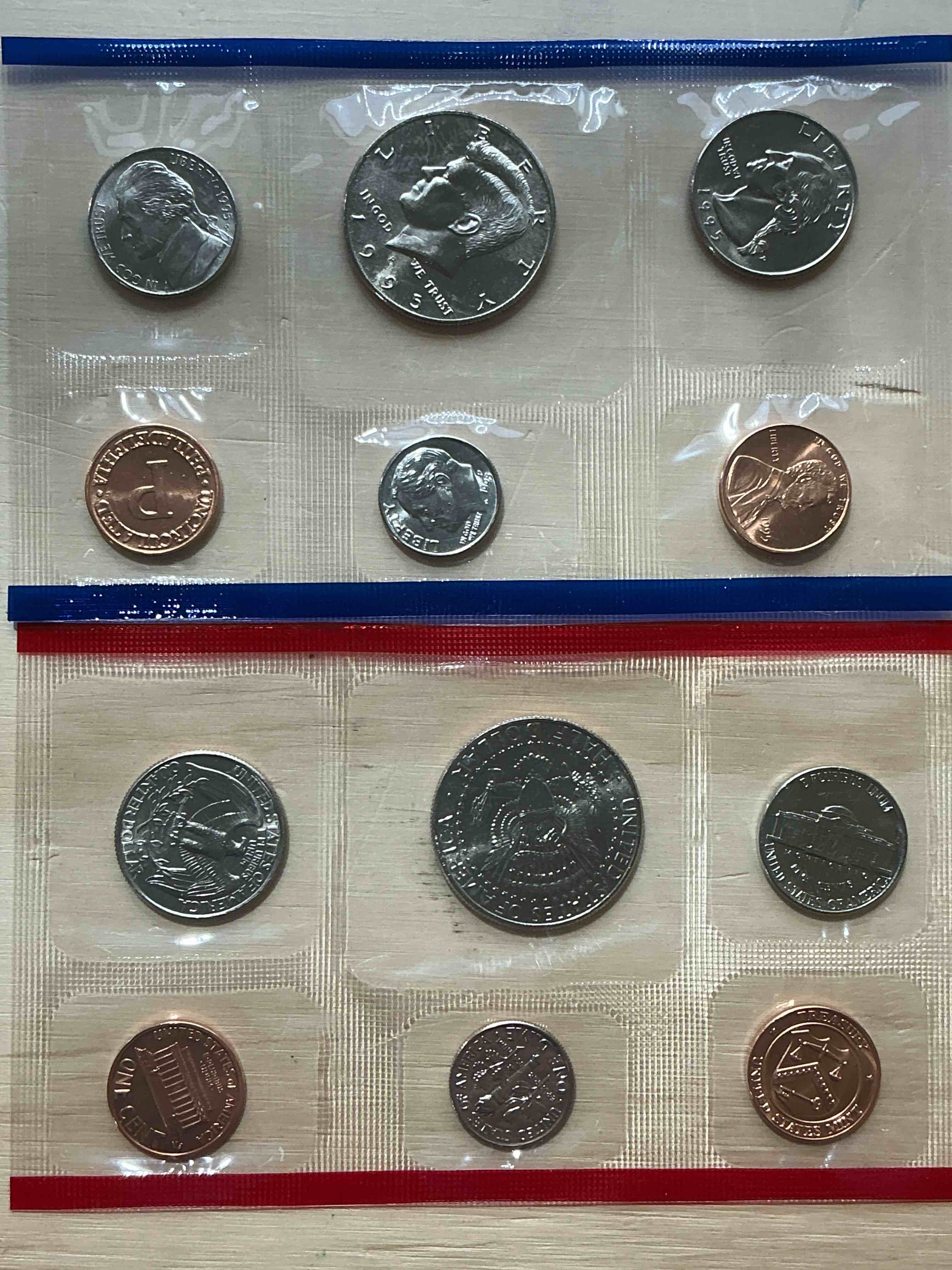1995 uncirculated philadelphia & denver 12 coin mint combo! these beautiful, uncirculated coins are rare pieces of history! 1995 dimes, pennies half dollars, nickels & quarters!