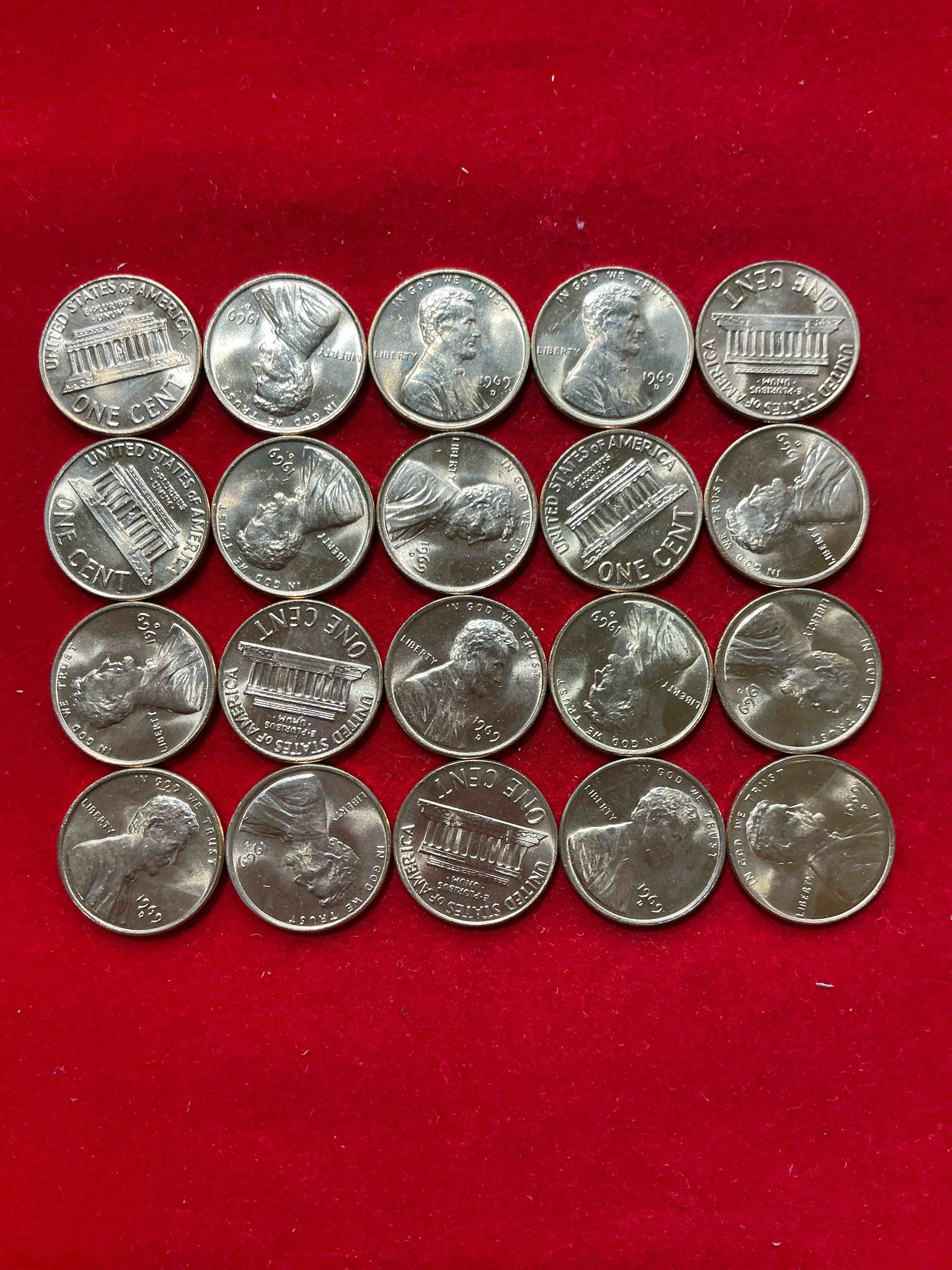 1969 moon landing brilliant uncirculated wheat pennies!  direct from original treasury bank rolls, these pennies haven’t seen daylight since 1969!  on july 20, 1969 the world changed forever when america landed on the moon!  own pieces of this era with these gorgeous brilliant uncirculated wheat pennies!  