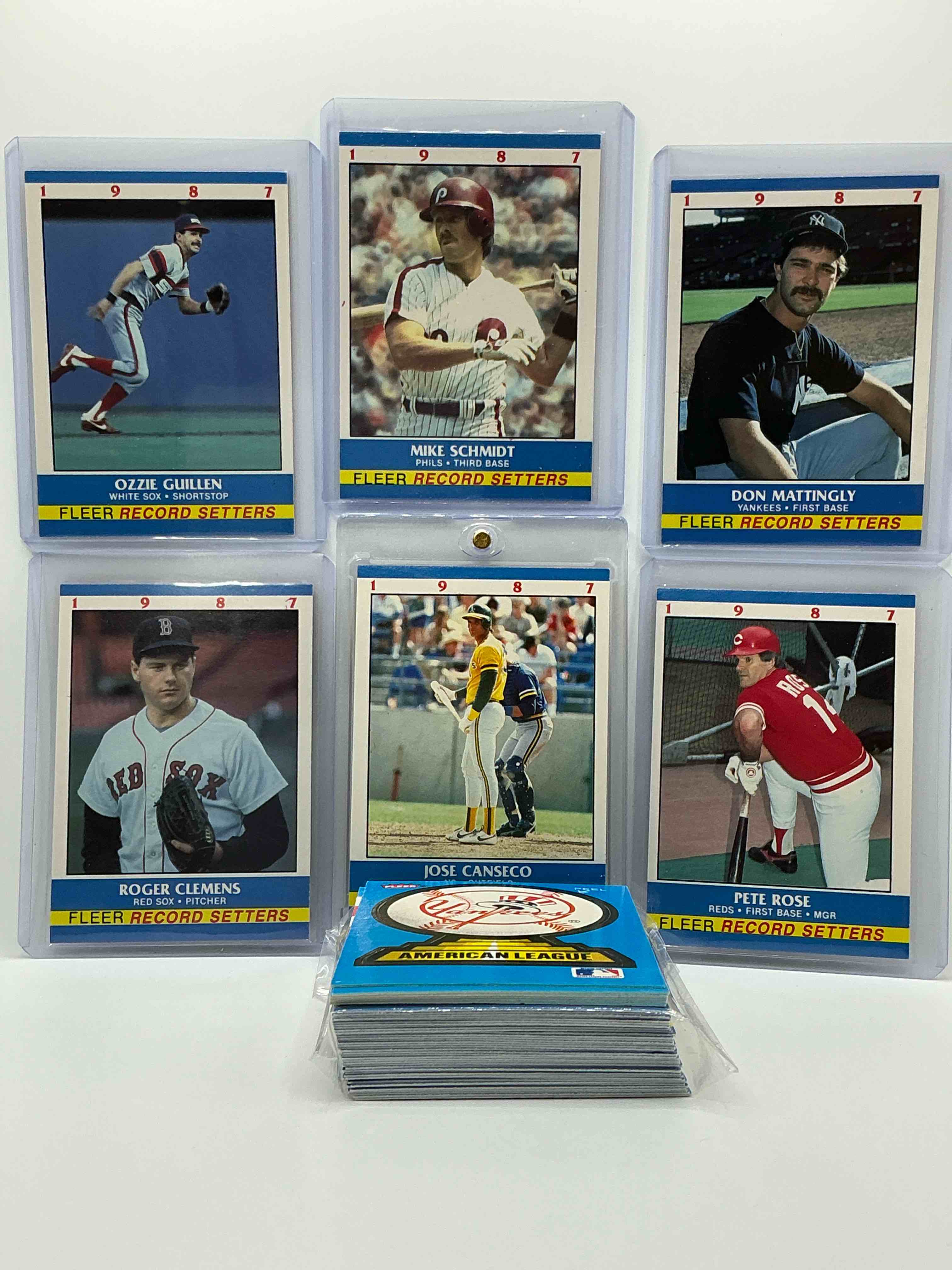 1987 baseball history! fleer collector’s “baseball record setters” 50 card complete! limited edition! included is all of the legends from the late 80’s like jose canseco, don mattingly, roger clemens, pete rose & so many more! everything included just like it would’ve been purchased in ‘87! wow!