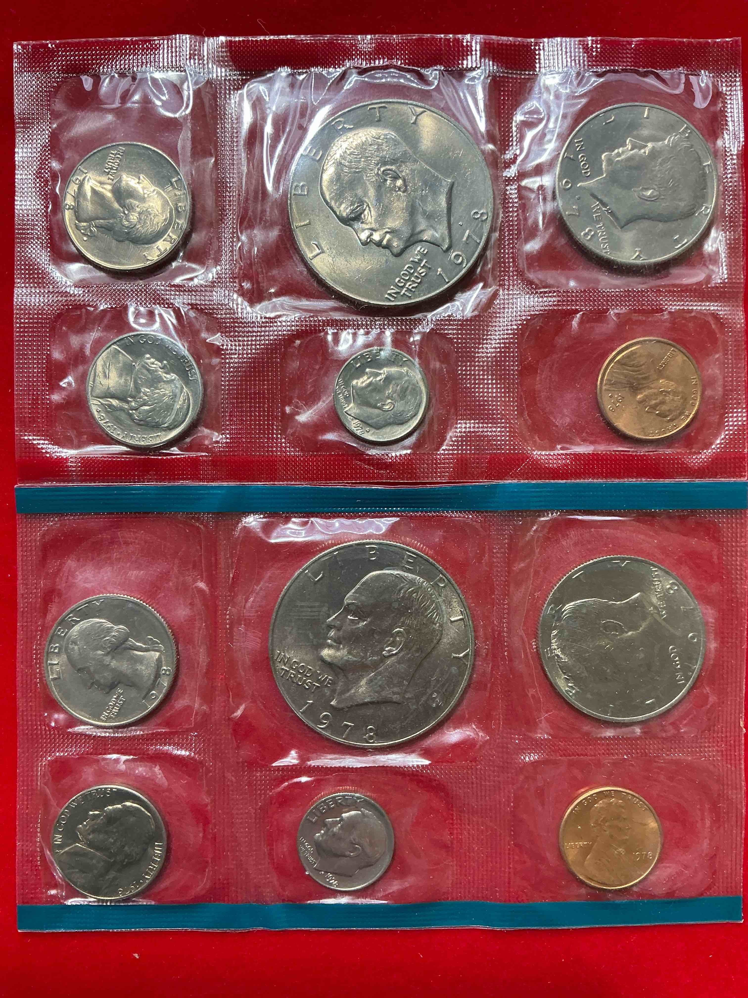 1978 uncirculated mint coins! 12 mint coins from philadelphia & denver! 12 coin uncirculated lot, with ike dollar coins, quarters, nickels, half dollars, dimes, & more! uncirculated coin craziness!