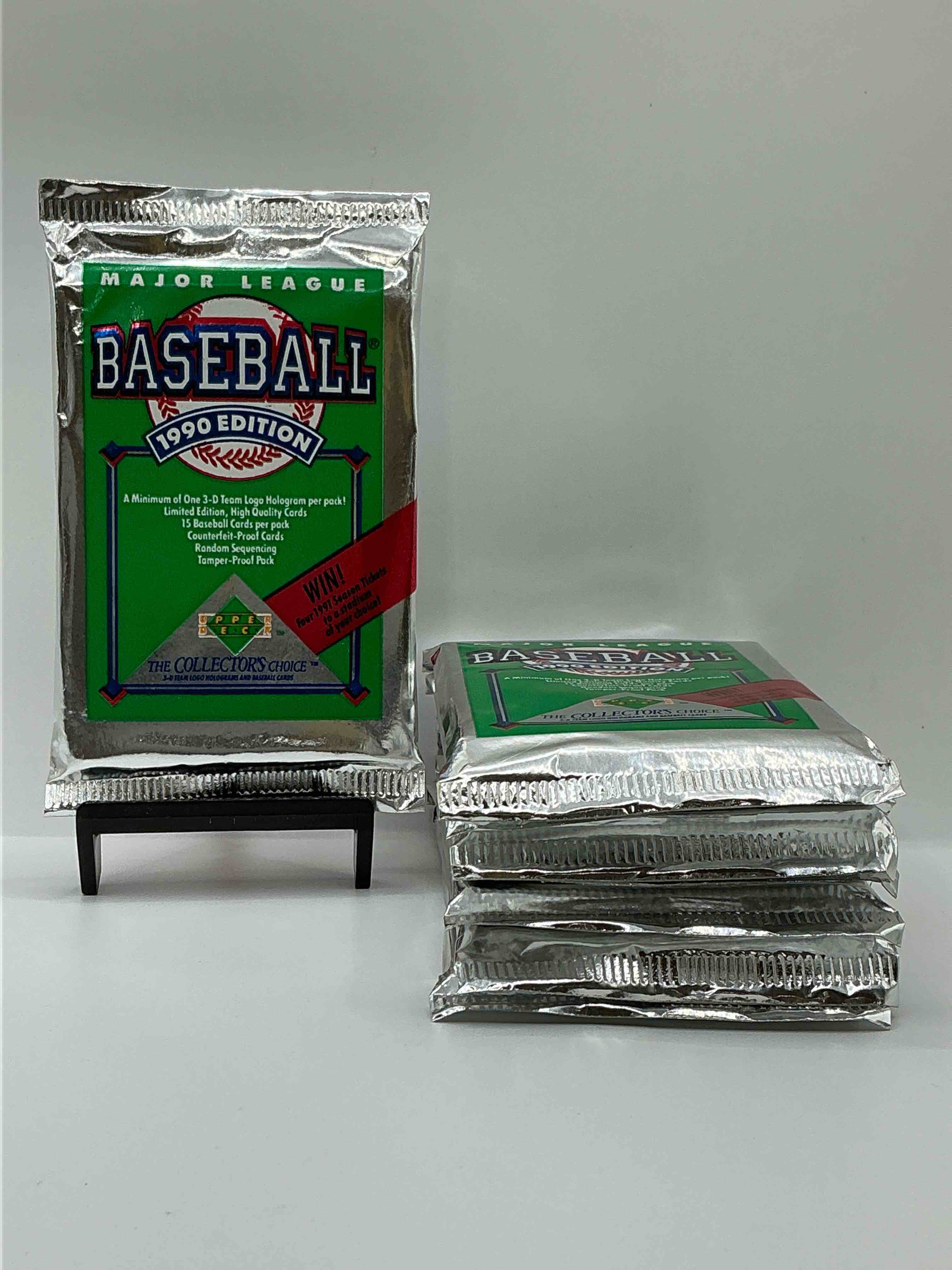1990 upper deck baseball unopened sports trading card packs! direct from original box! look for possible collector's 3d team logo card! as well as early ken griffey jr. cards!