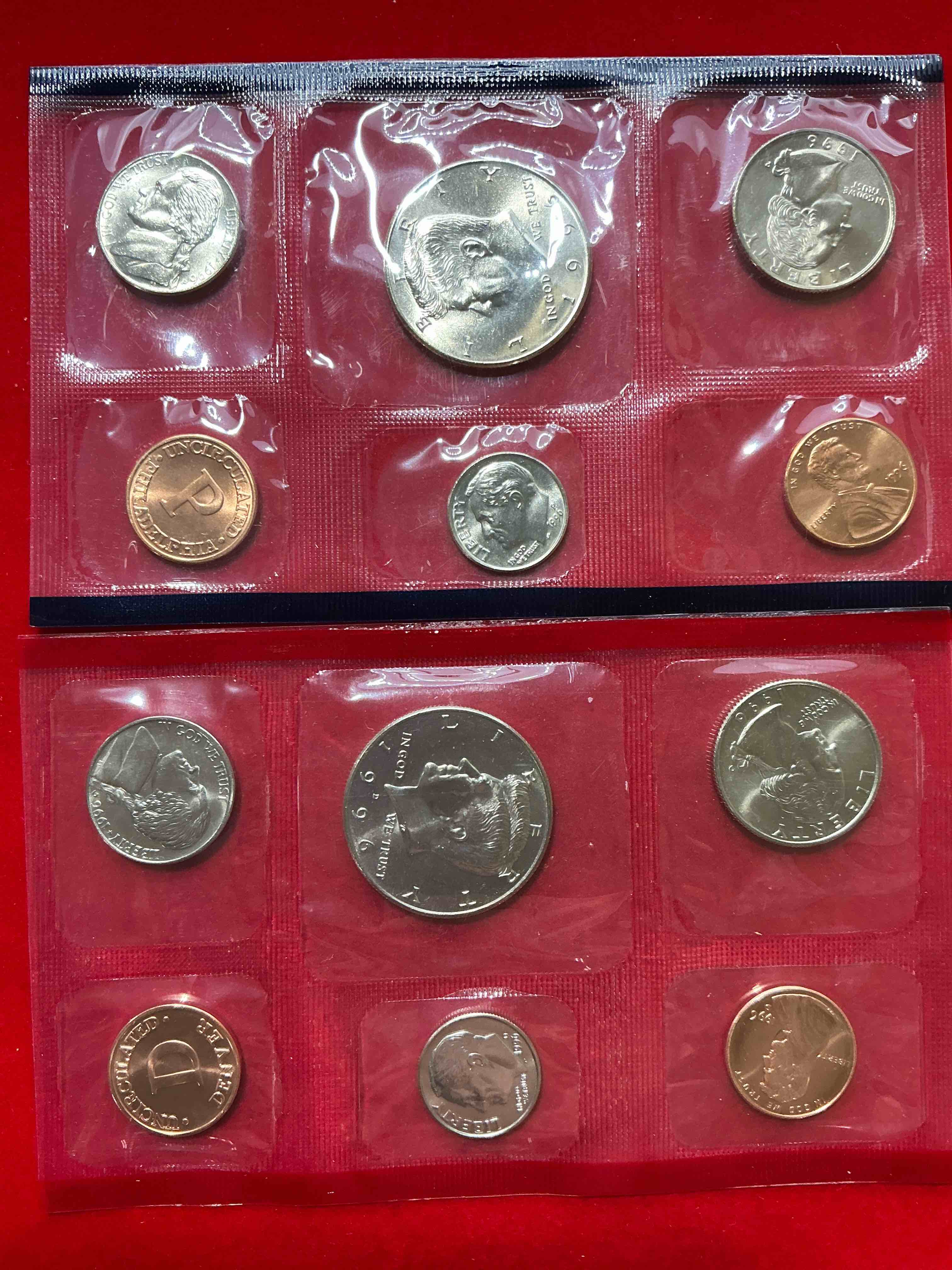 1996 uncirculated philadelphia & denver 12 coin mint combo! these beautiful, uncirculated coins are rare pieces of history! 1996 dimes, pennies half dollars, nickels & quarters!