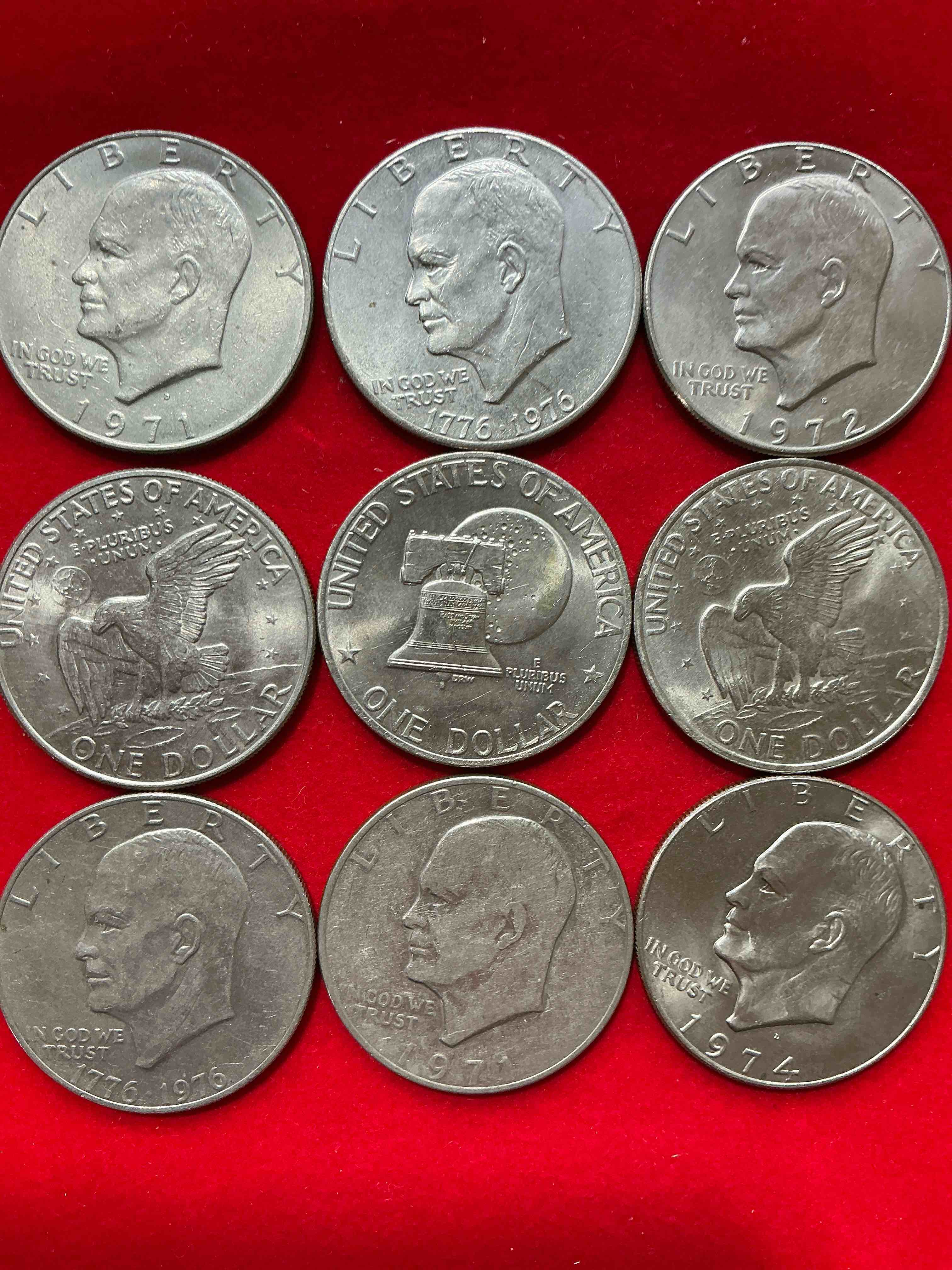 gorgeous eisenhower dollars! here are circulated “ike” dollars! up for auction are ike one dollar coins from different years! awesome ike dollars! even includes rare bicentennial 1976 edition