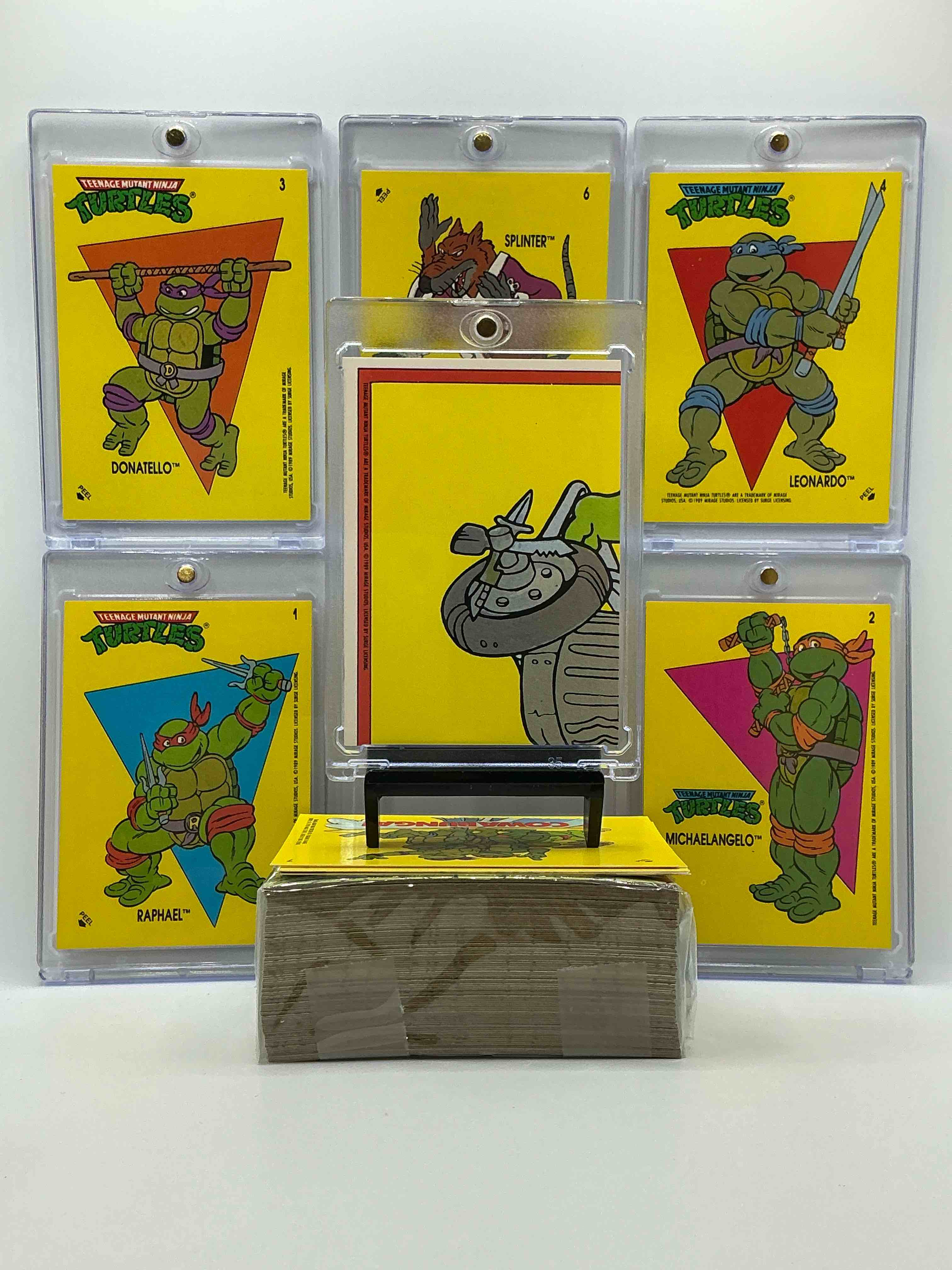 Condition photo showing New/Like New for 1989 ninja turtle wow!  totally complete original, authentic teenage mutant ninja turtles complete trading card & stickers!  all 88 cards & 11 stickers included, for a total qty of 99! excellent condition!  your chance to own a genuine tmnt original serious collectible! 