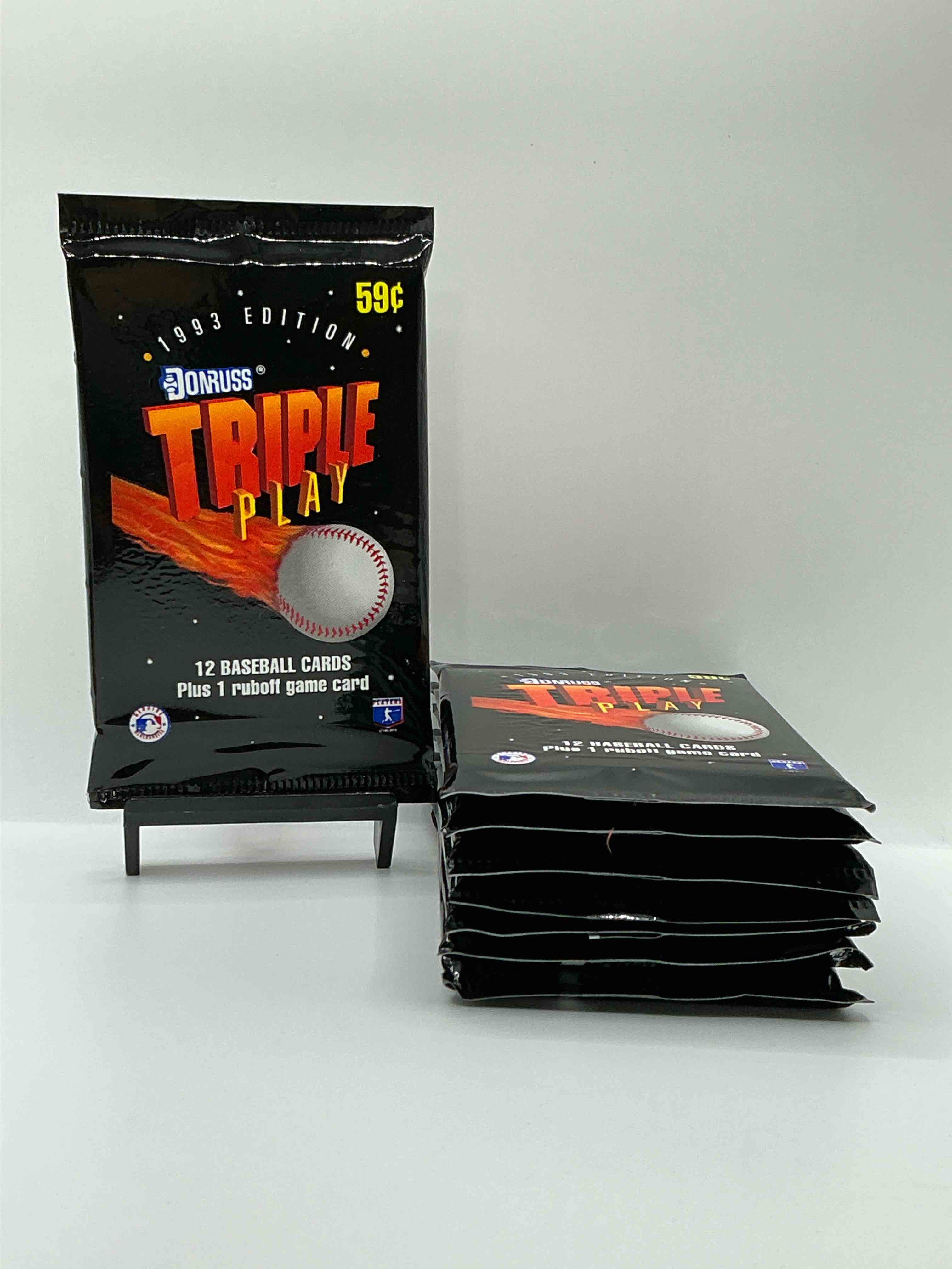 1993 donruss triple play mlb baseball 18 card packs! look for 1 ruboff game cards along with griffey jr, mcgwire, ryan & more! rare packs!