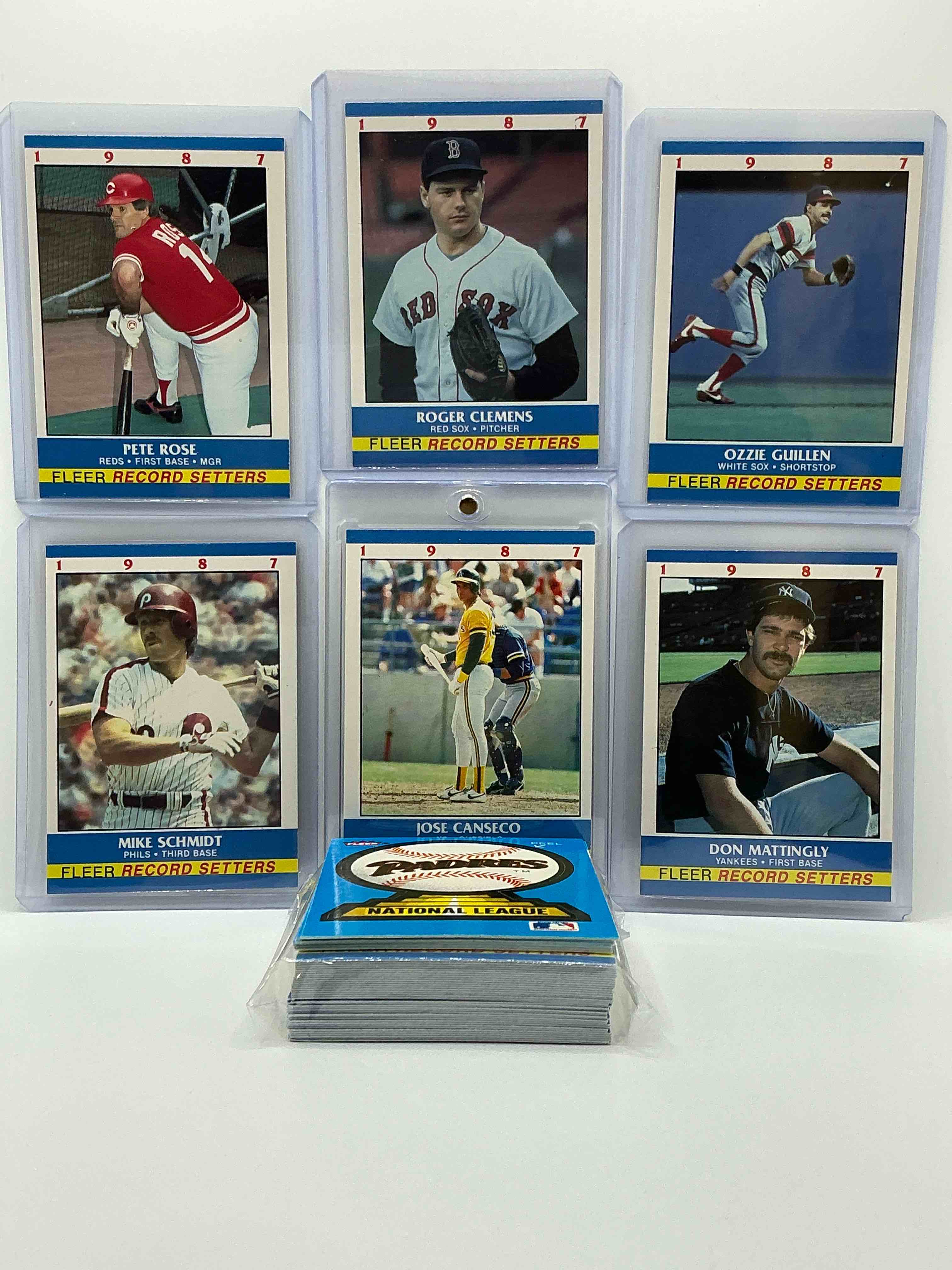 1987 baseball history! fleer collector’s “baseball record setters” 50 card complete! limited edition! included is all of the legends from the late 80’s like jose canseco, don mattingly, roger clemens, pete rose & so many more! everything included just like it would’ve been purchased in ‘87! wow!