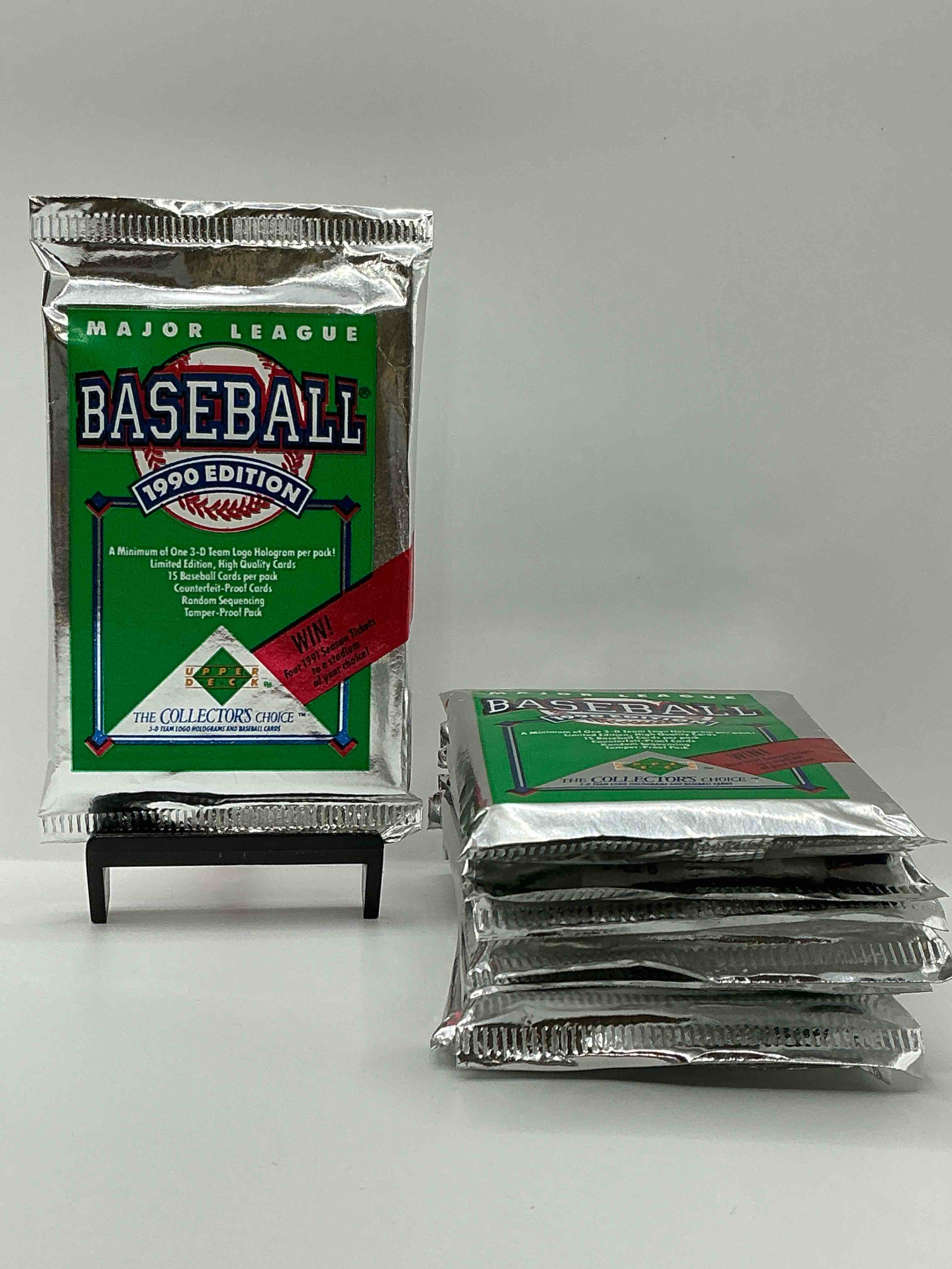 1990 upper deck baseball unopened sports trading card packs! direct from original box! look for possible collector's 3d team logo card! as well as early ken griffey jr. cards!