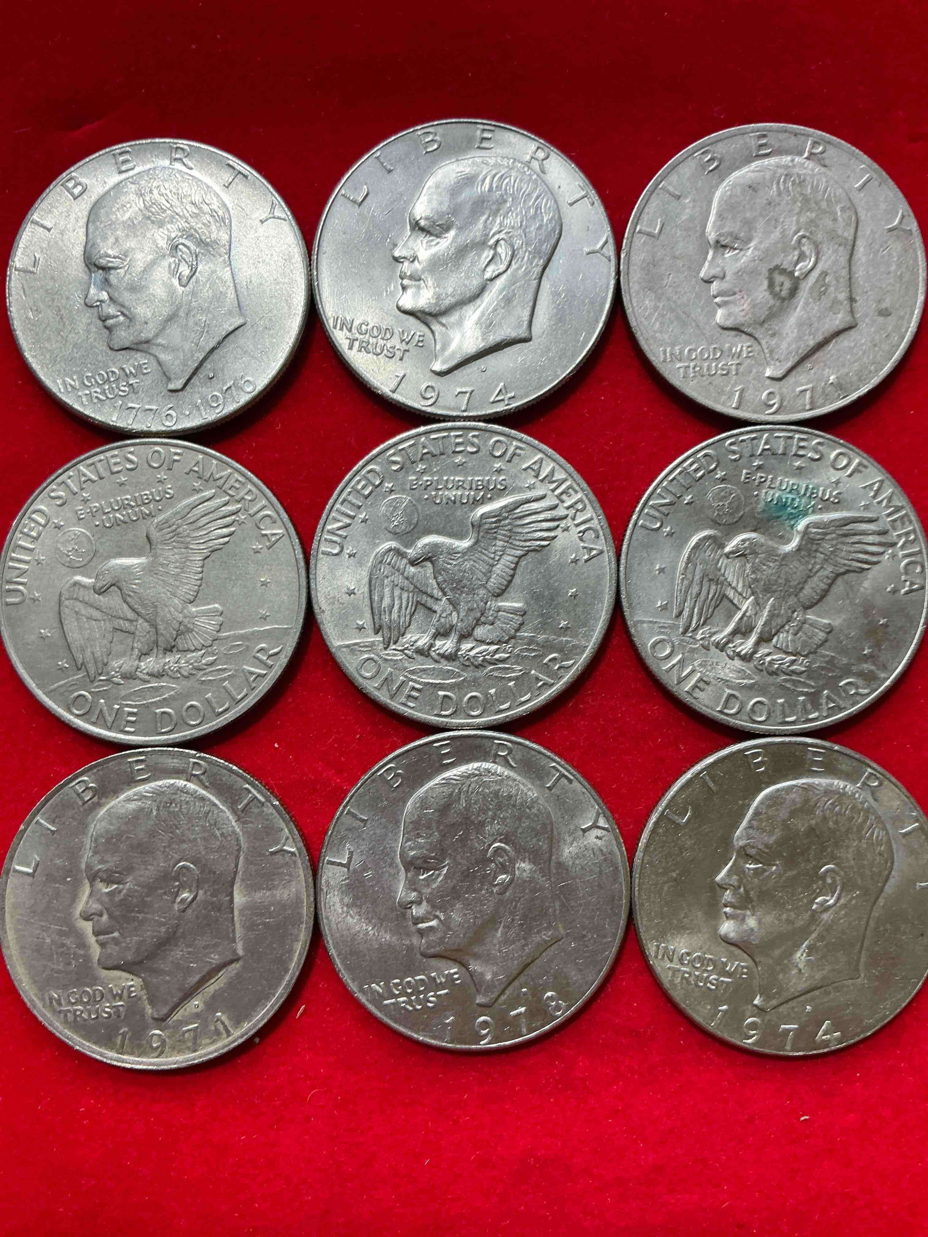gorgeous eisenhower dollars! here are circulated “ike” dollars! up for auction are ike one dollar coins from different years! awesome ike dollars! even includes rare bicentennial 1976 edition