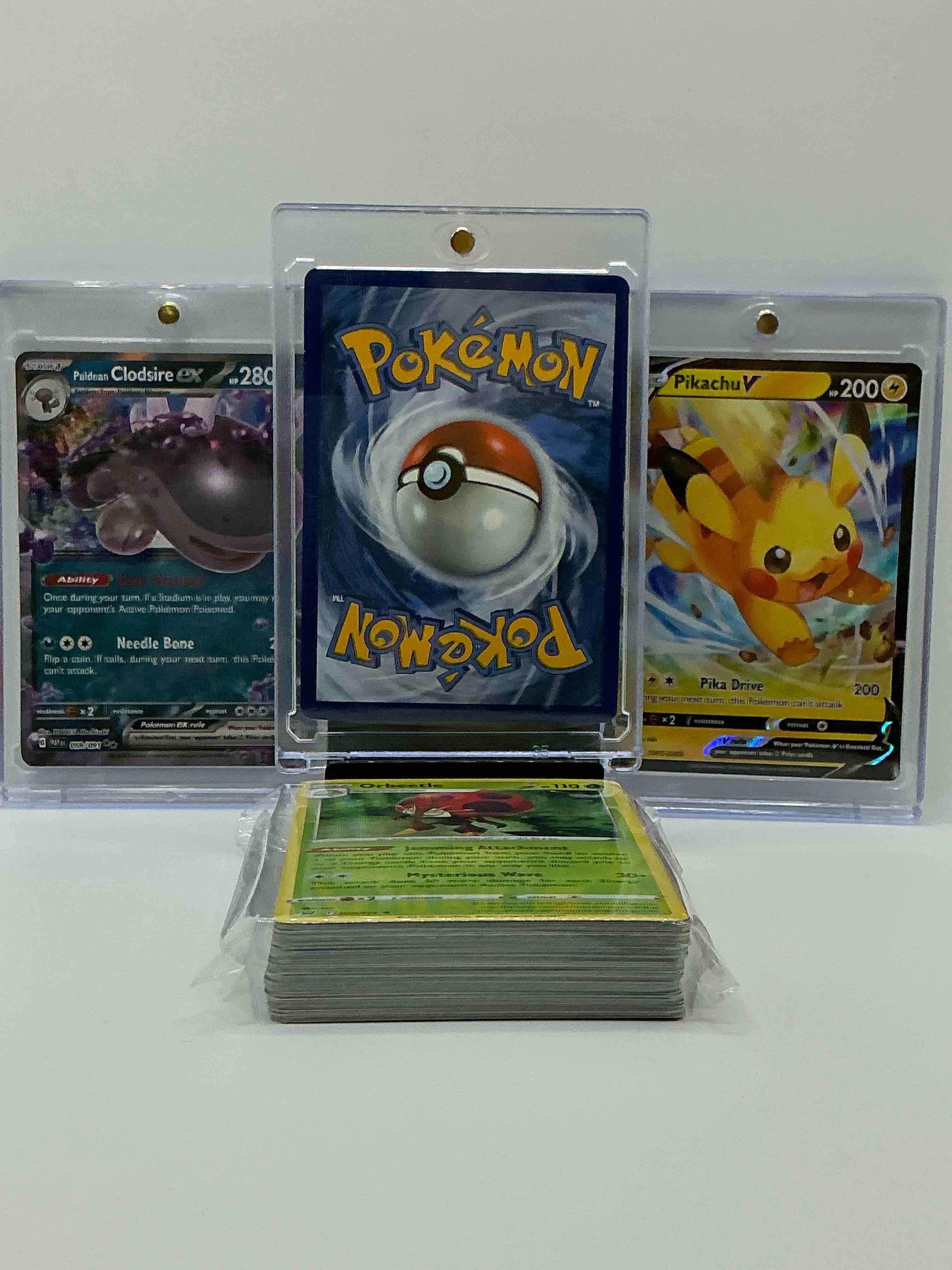Condition photo showing New/Like New for pikachu & charizard v insanity! pokémon! along with 50 other pokémon heroes, holos, legends & commons- including holographic cards, stage 2 cards, holos in all forms & more! also includes 36 non holo common/ uncommon basic & first stage cards trainers & energy too! perfect set for collectors & enthusiasts!