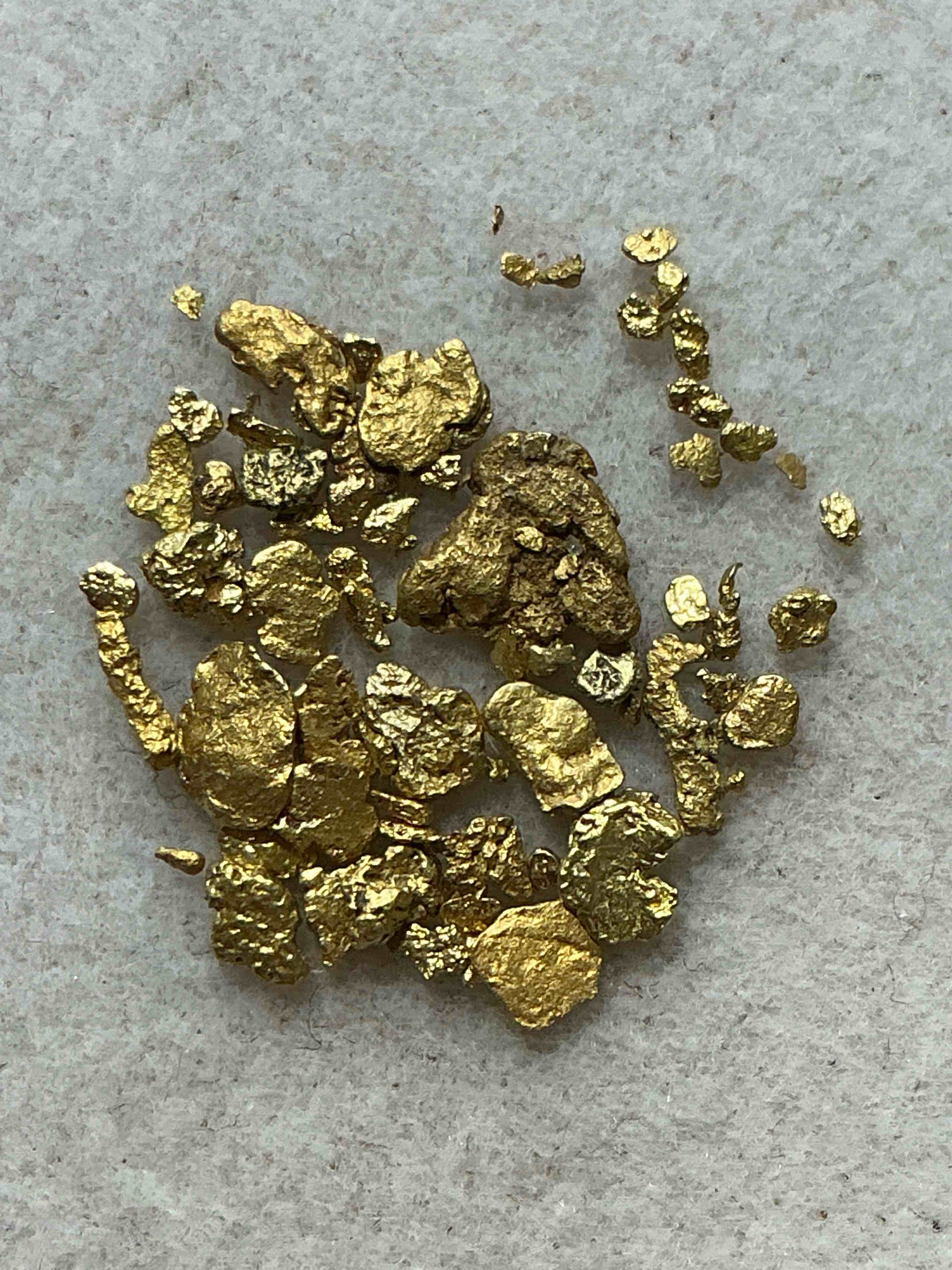 one gram total genuine gold nuggets! gold nuggets fresh from prospecting north carolina mountains, total weight of all nuggets is approximately one gram. these gold nuggets typically test at between approx 22-24 karat. gold in raw, prospected form is extremely hard to find & much rarer than any refined form. get in on the gold craze... gold has increased in value over 40% since 2025! u.s. dime for size reference only (not included). gold vile in image included. own genuine, gold nuggets!