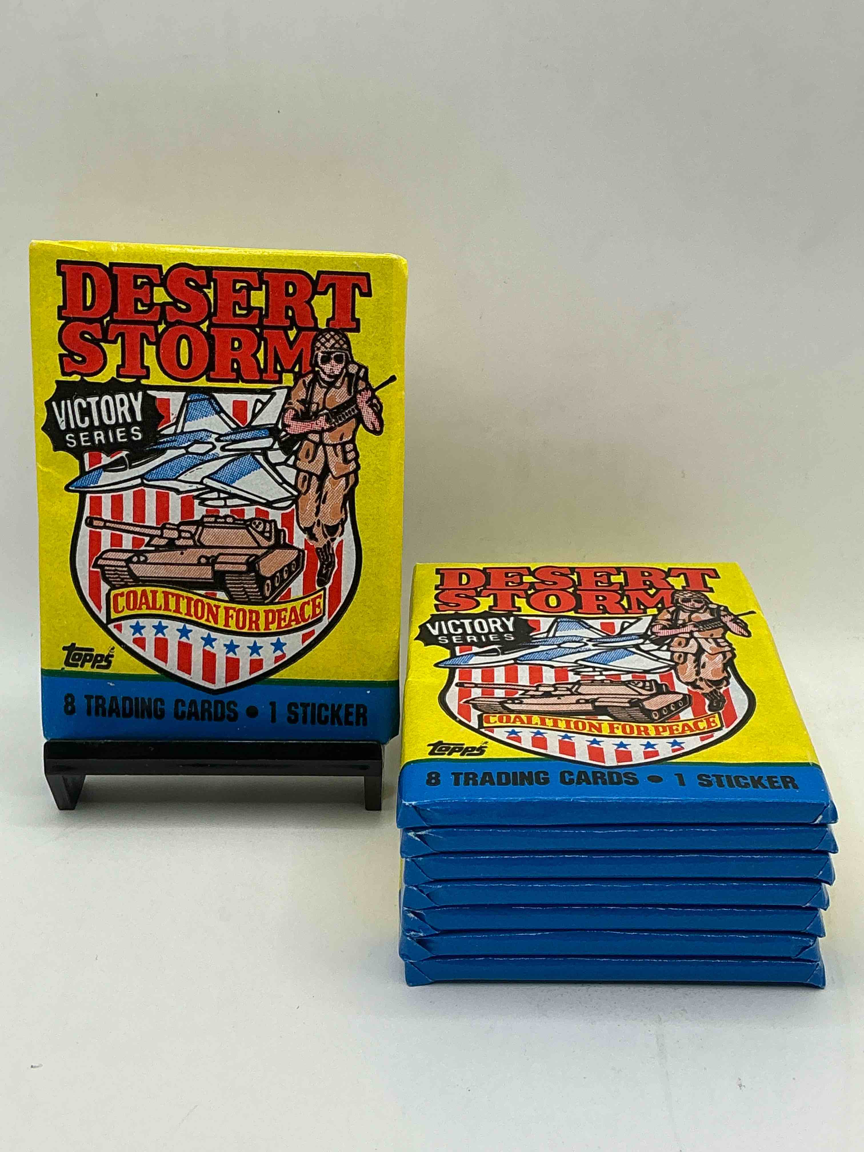 calling veterans! awesome 1991 desert storm coalition for peace unopened wax pack, direct from original sealed retail case! great gift for veterans!