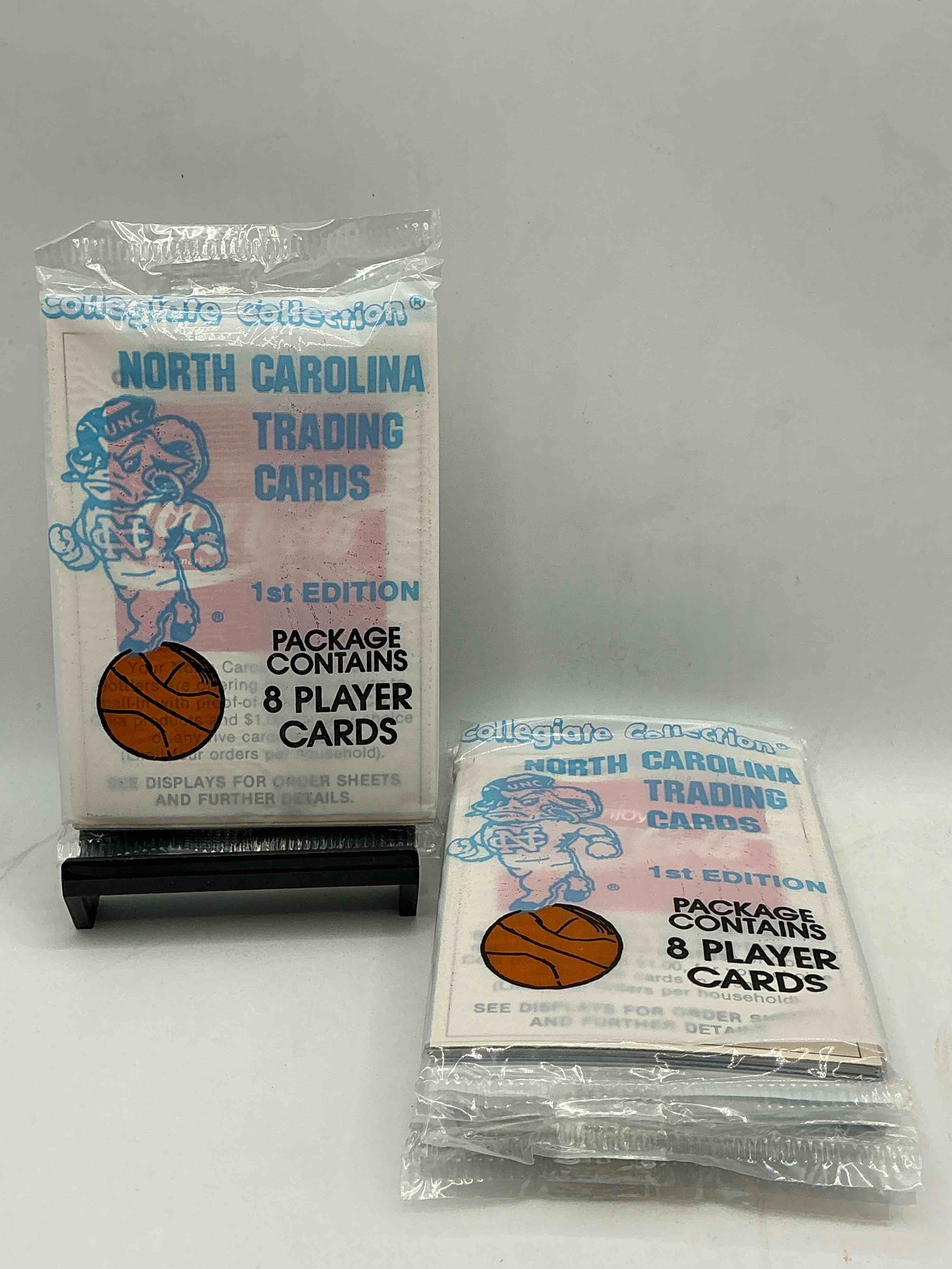michael jordan! 1989 university of north carolina trading cards 1st edition 8 cards per pack! look for the goat michael jordan cards, maybe even more than one! only one way to find out!