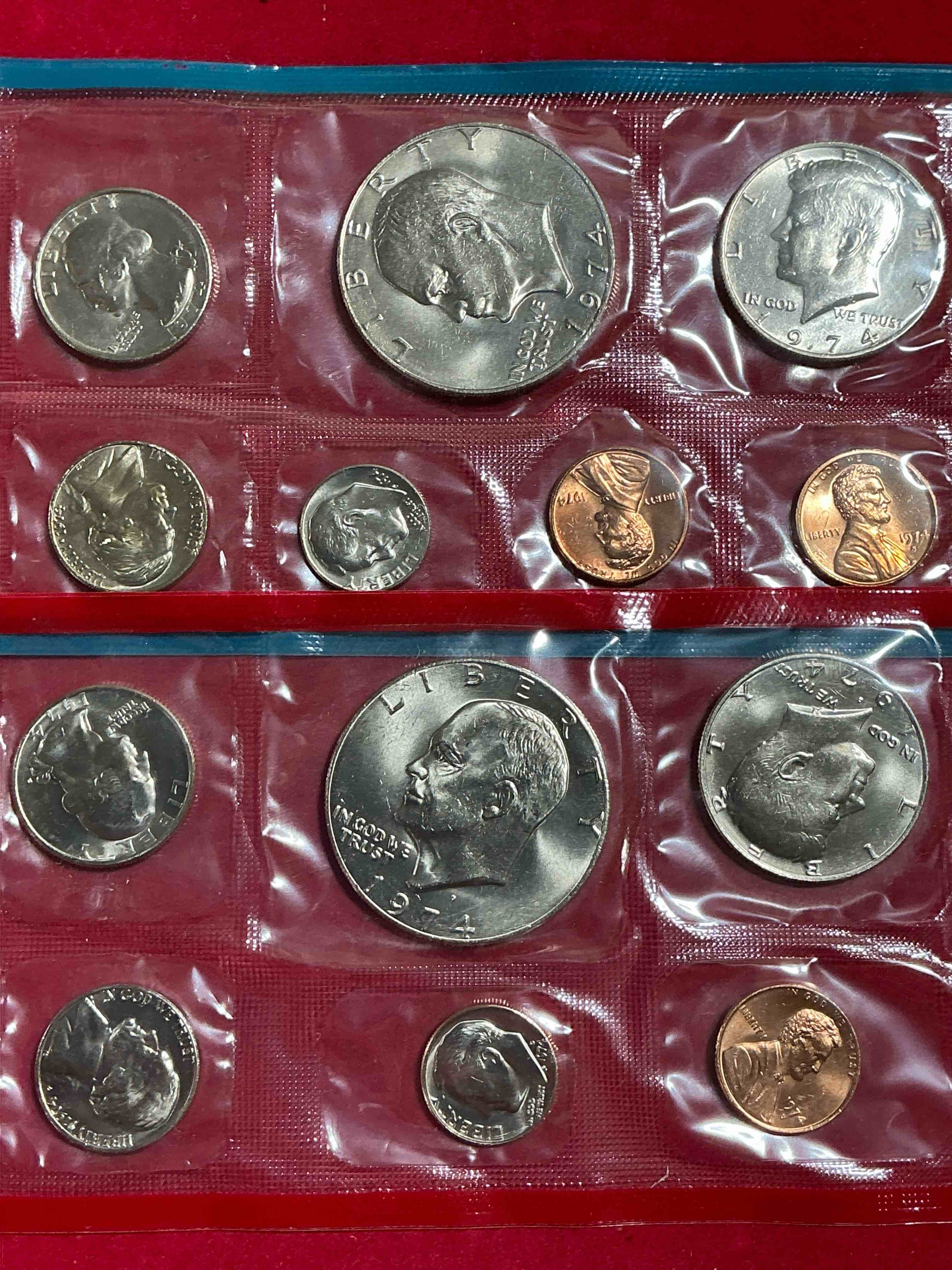 1974 uncirculated philadelphia & denver 13 coin mint combo! these beautiful, uncirculated coins are rare pieces of history! 1974 dimes, pennies half dollars, dollars, nickels & quarters!