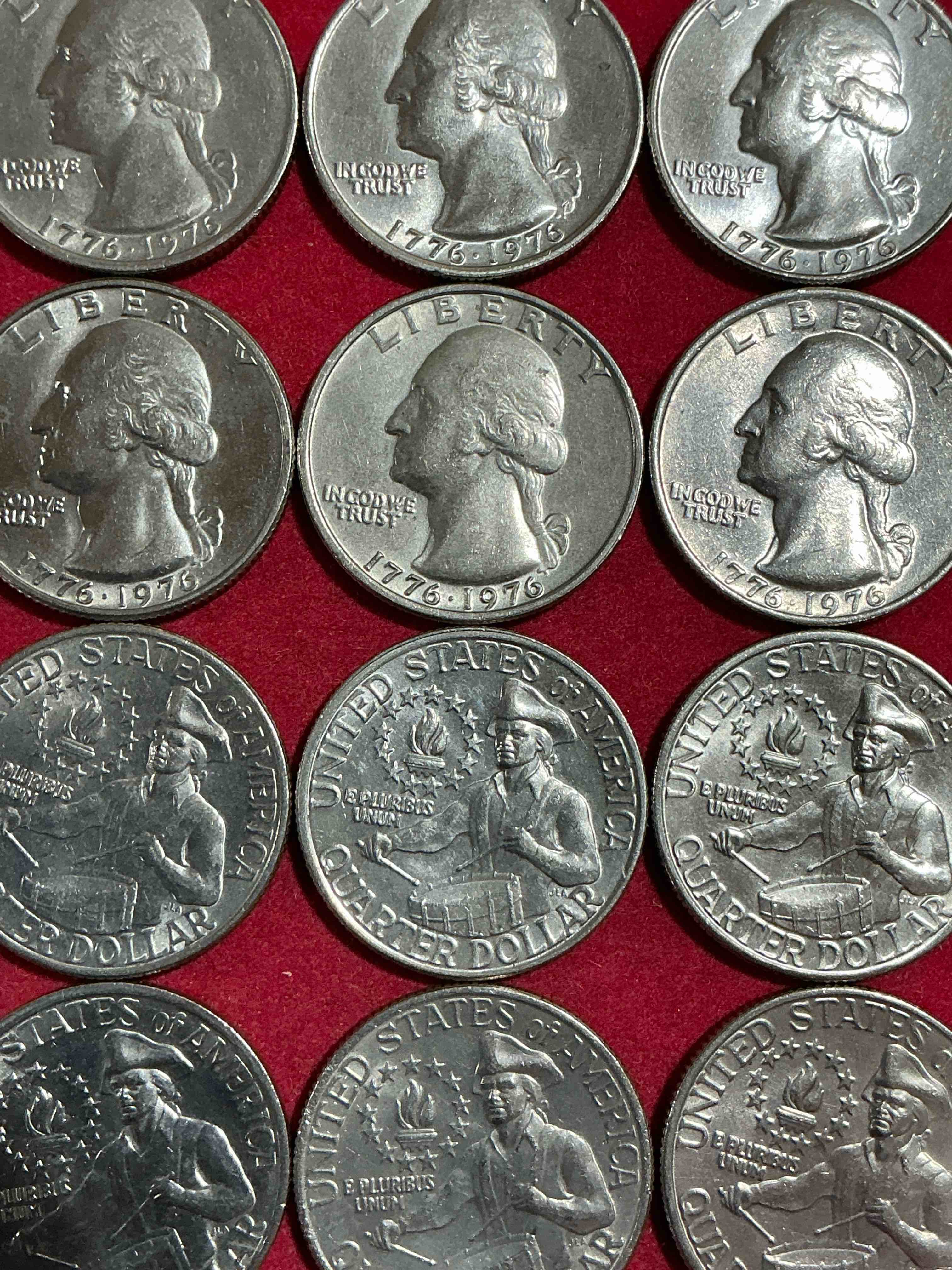 1976 bicentennial bliss! in 1976 the u.s. mint produced coins celebrating the 200 year anniversary of america. up for auction are awesome examples of bicentennial quarters coins produced for this... the infamous half dollar & 200 year anniversary edition! highly desirable for collectors! own pieces of history & get ready for america's 250 year anniversary coming soon!