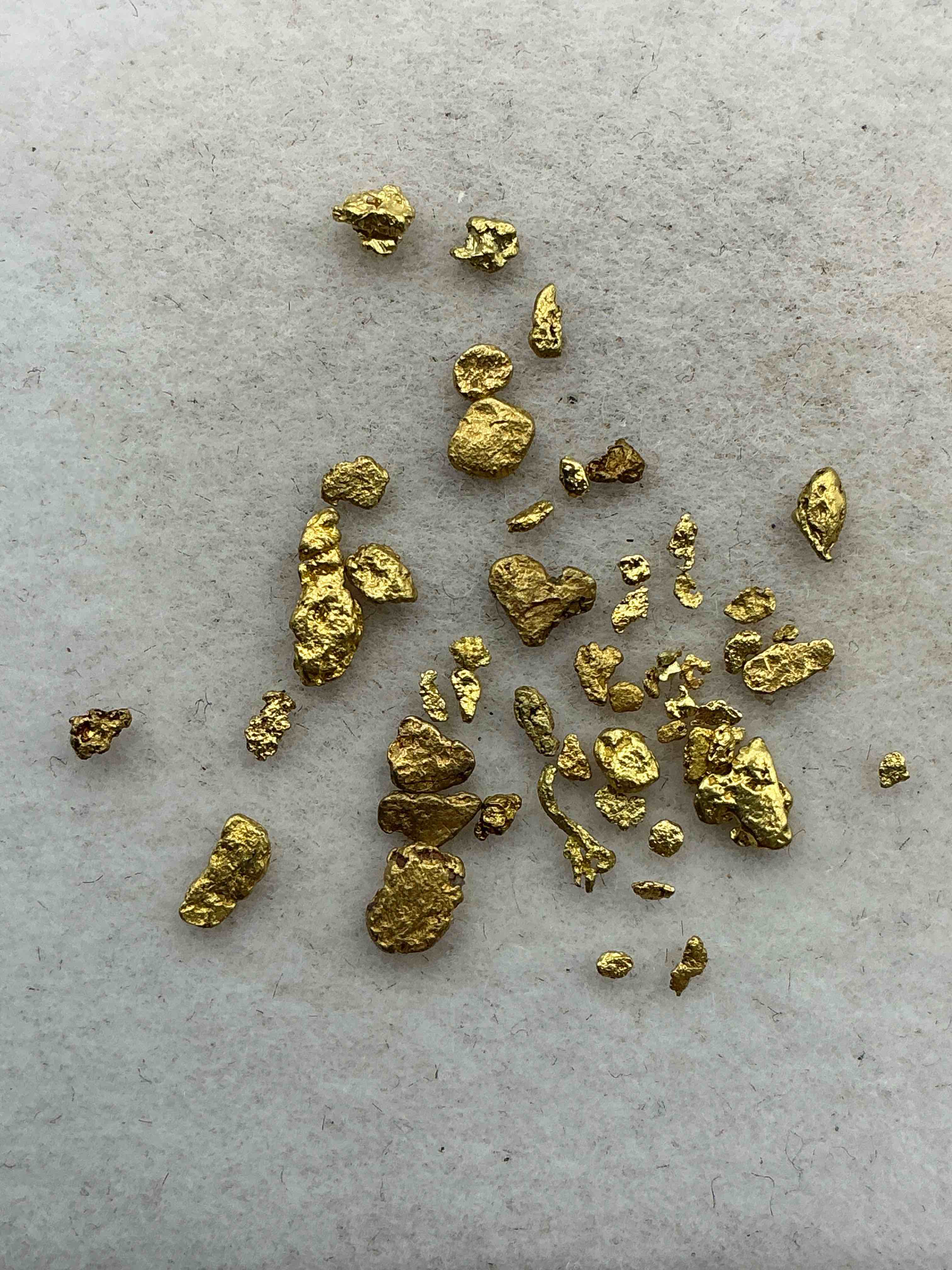 one gram total genuine gold nuggets! gold nuggets fresh from prospecting north carolina mountains, total weight of all nuggets is approximately one gram. these gold nuggets typically test at between approx 22-24 karat. gold in raw, prospected form is extremely hard to find & much rarer than any refined form. get in on the gold craze... gold has increased in value over 40% since 2025! u.s. dime for size reference only (not included). gold vile in image included. own genuine, gold nuggets!