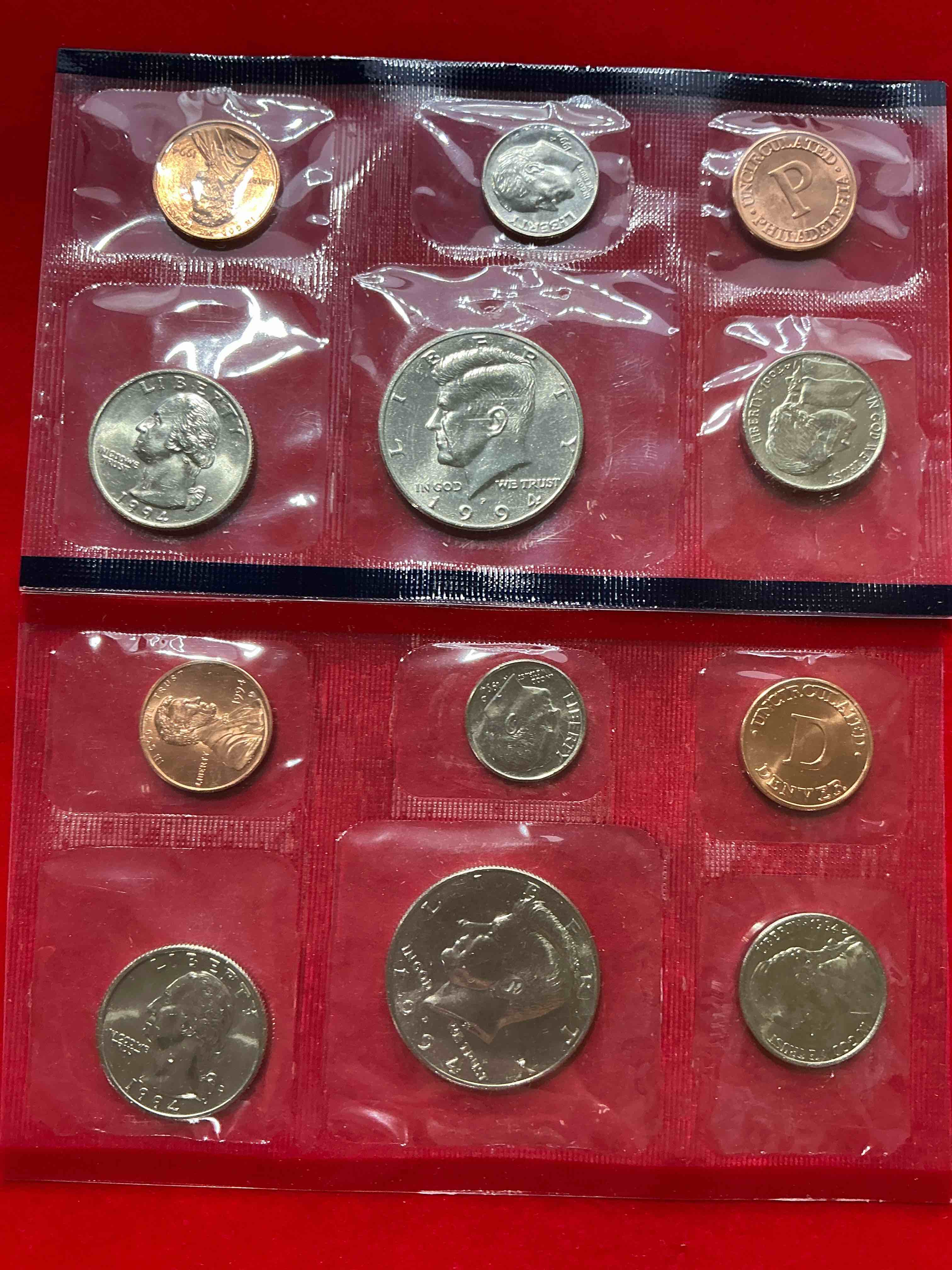 1994 uncirculated philadelphia & denver 12 coin mint combo! these beautiful, uncirculated coins are rare pieces of history! 1994 dimes, pennies half dollars, nickels & quarters!