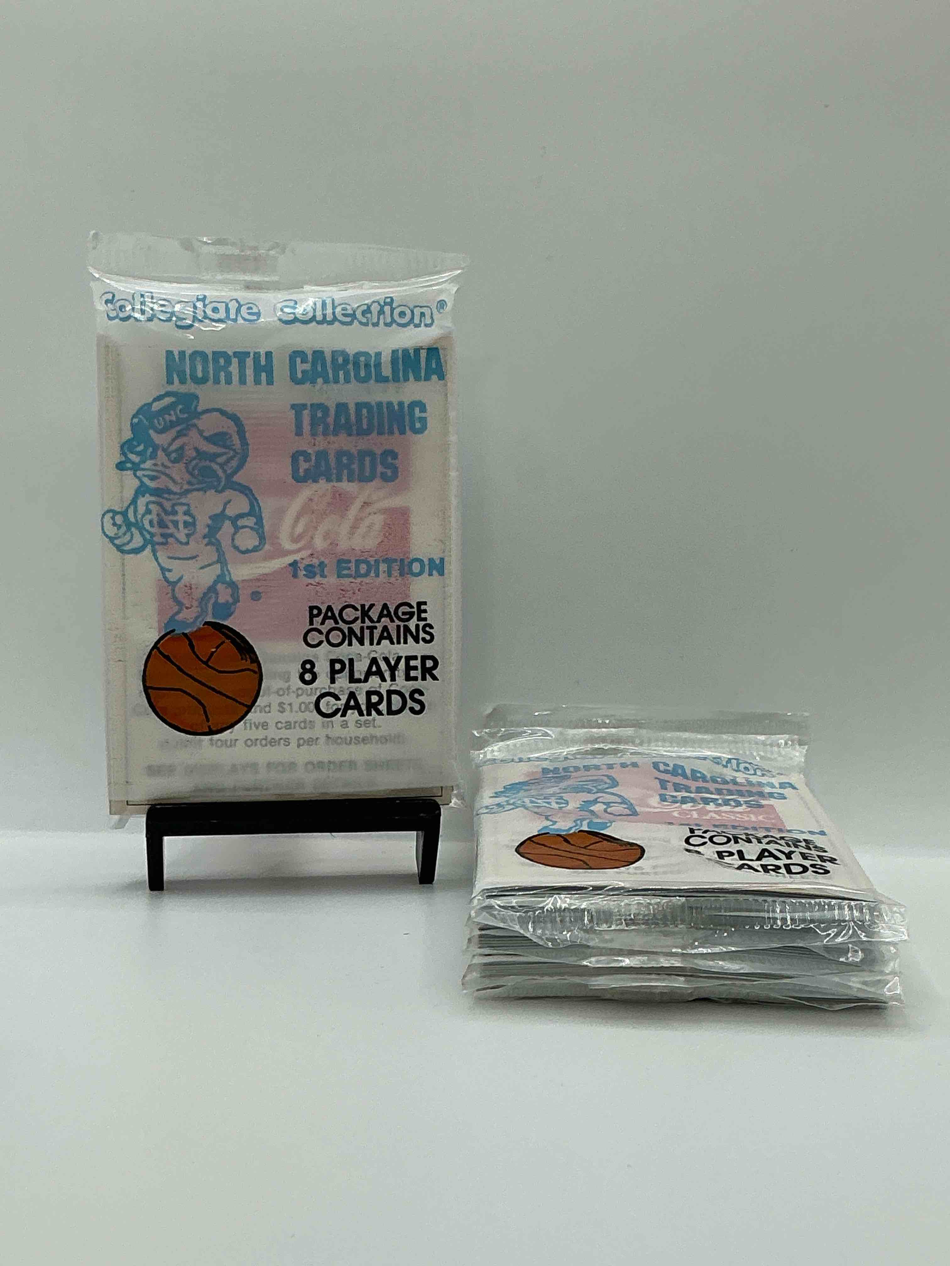 michael jordan! 1989 university of north carolina trading cards 1st edition 8 cards per pack! look for the goat michael jordan cards, maybe even more than one! only one way to find out!