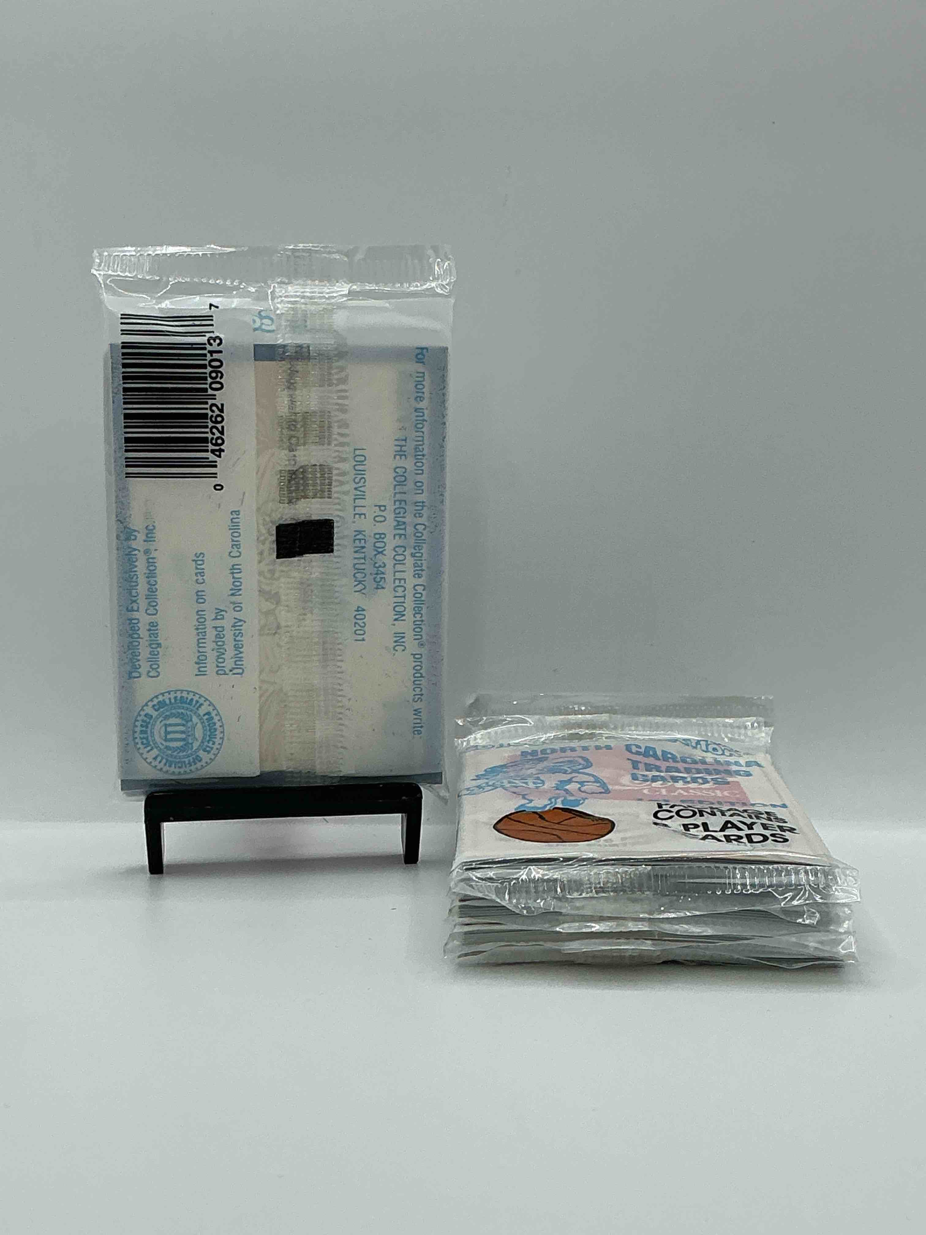 Condition photo showing New/Like New for michael jordan! 1989 university of north carolina trading cards 1st edition 8 cards per pack! look for the goat michael jordan cards, maybe even more than one! only one way to find out!