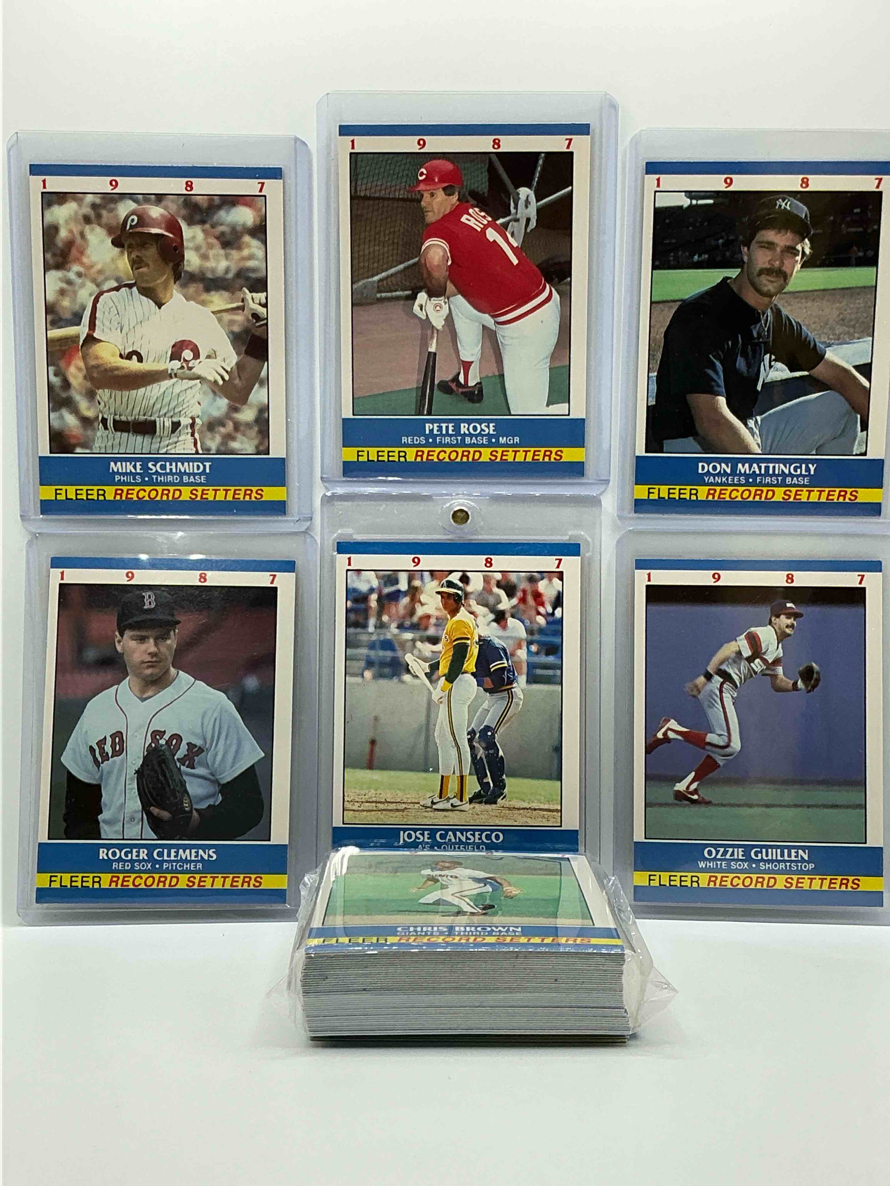 1987 baseball history! fleer collector’s “baseball record setters” 50 card complete! limited edition! included is all of the legends from the late 80’s like jose canseco, don mattingly, roger clemens, pete rose & so many more! everything included just like it would’ve been purchased in ‘87! wow!