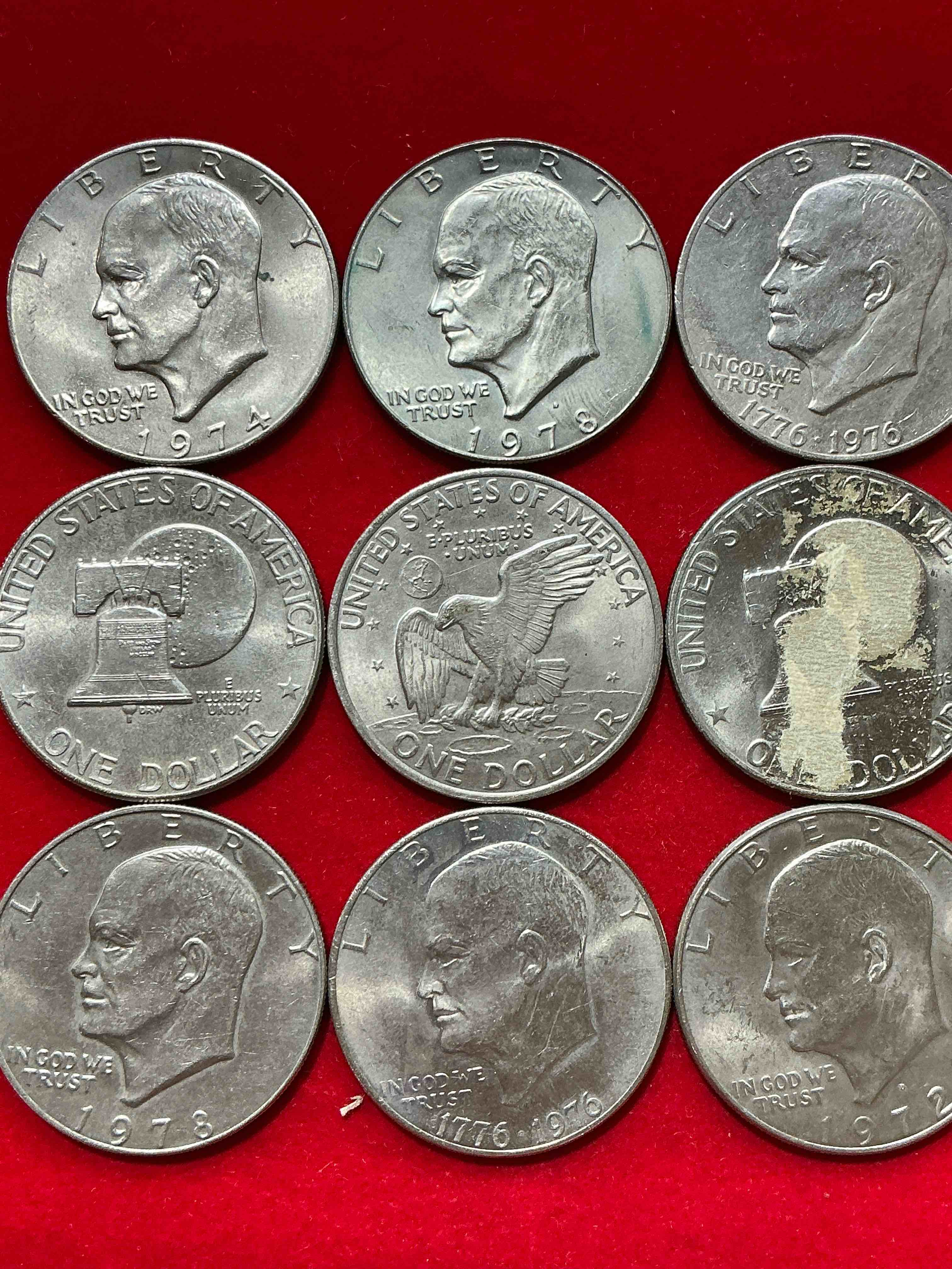 gorgeous eisenhower dollars! here are circulated “ike” dollars! up for auction are ike one dollar coins from different years! awesome ike dollars! even includes rare bicentennial 1976 edition