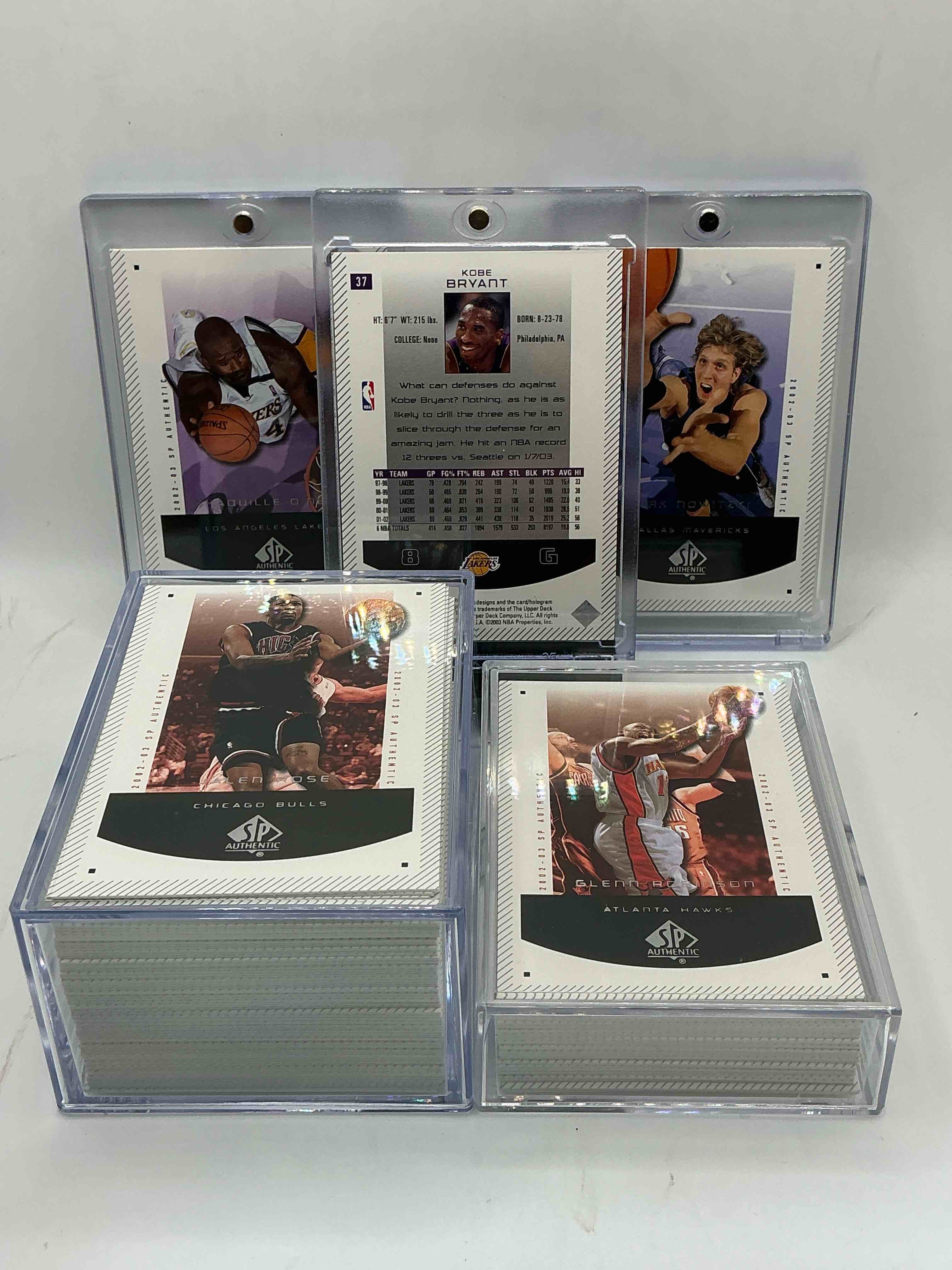 Condition photo showing New/Like New for kobe, dirk & more! basketball insanity! 2003 sp authentic complete 90 card upper deck sp collection! includes some absolute legends! shaq, bryant, nowitzki, duncan& more! some of the legends of the game! 90 cards, all legends & heroes! kobe, shaq, dirk & more… all in one place! basketball insanity! get it before it’s gone!