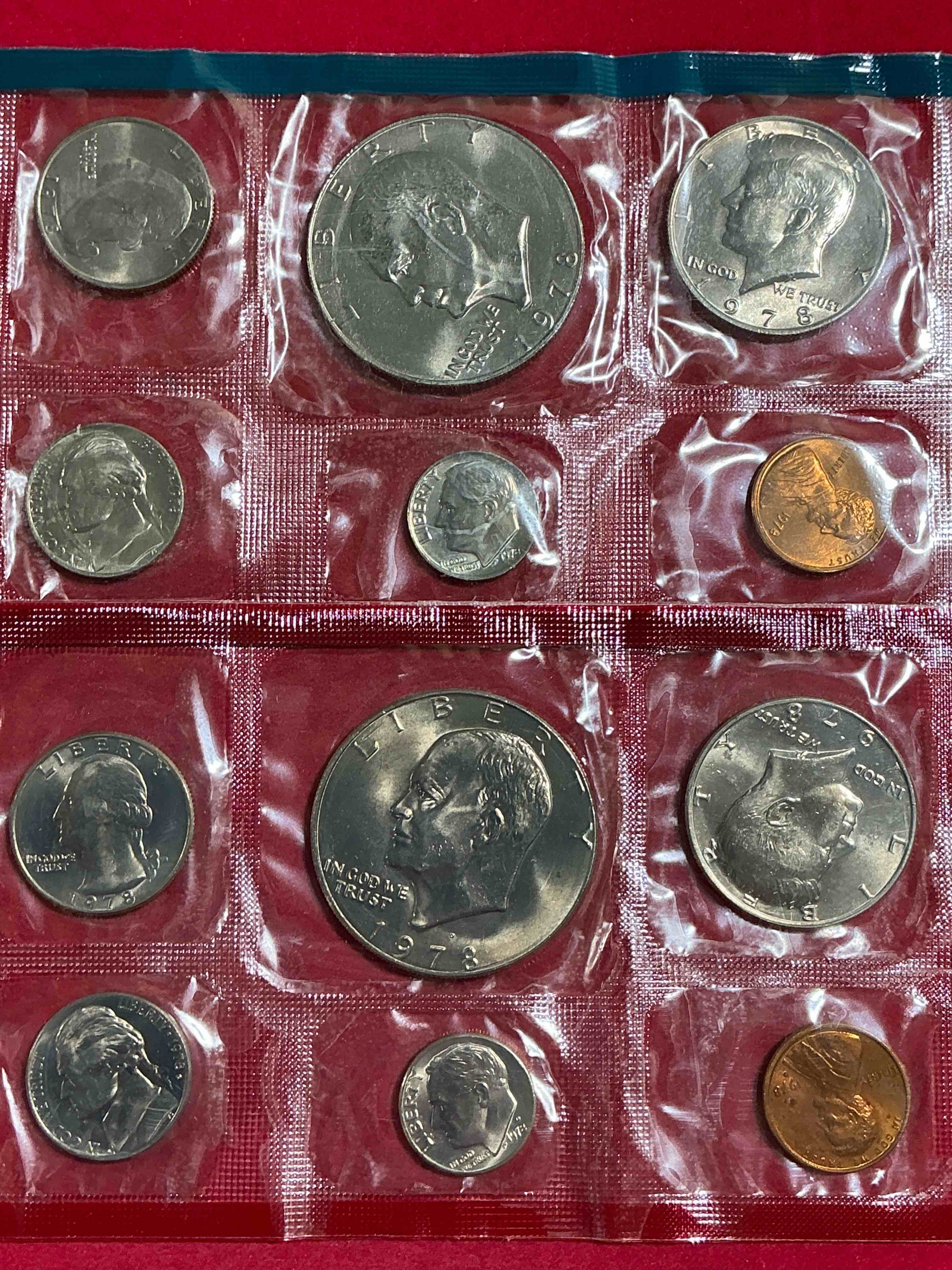 1978 uncirculated mint coins! 12 mint coins from philadelphia & denver! 12 coin uncirculated lot, with ike dollar coins, quarters, nickels, half dollars, dimes, & more! uncirculated coin craziness!